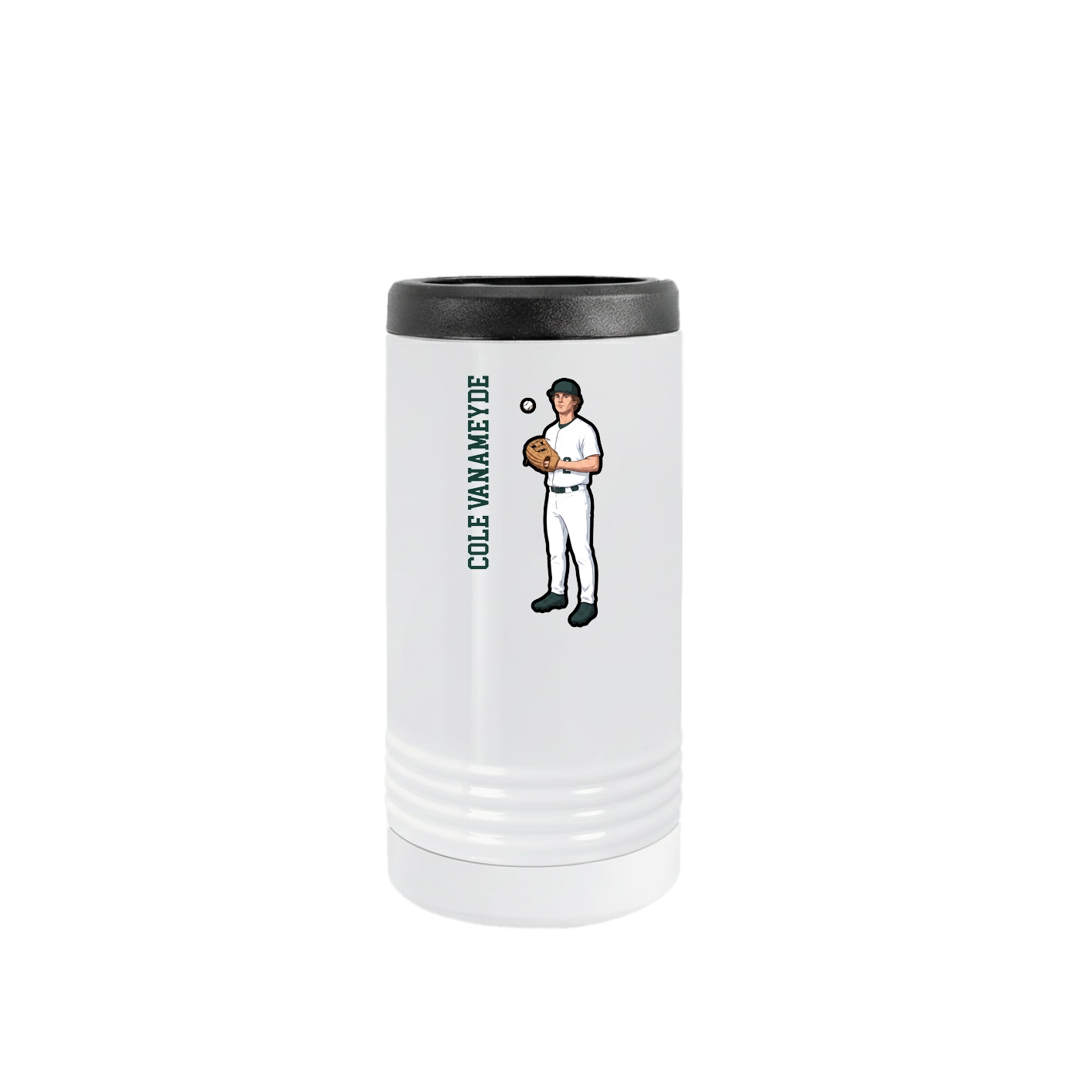 Slim Beverage Holder — Name Vertical in White