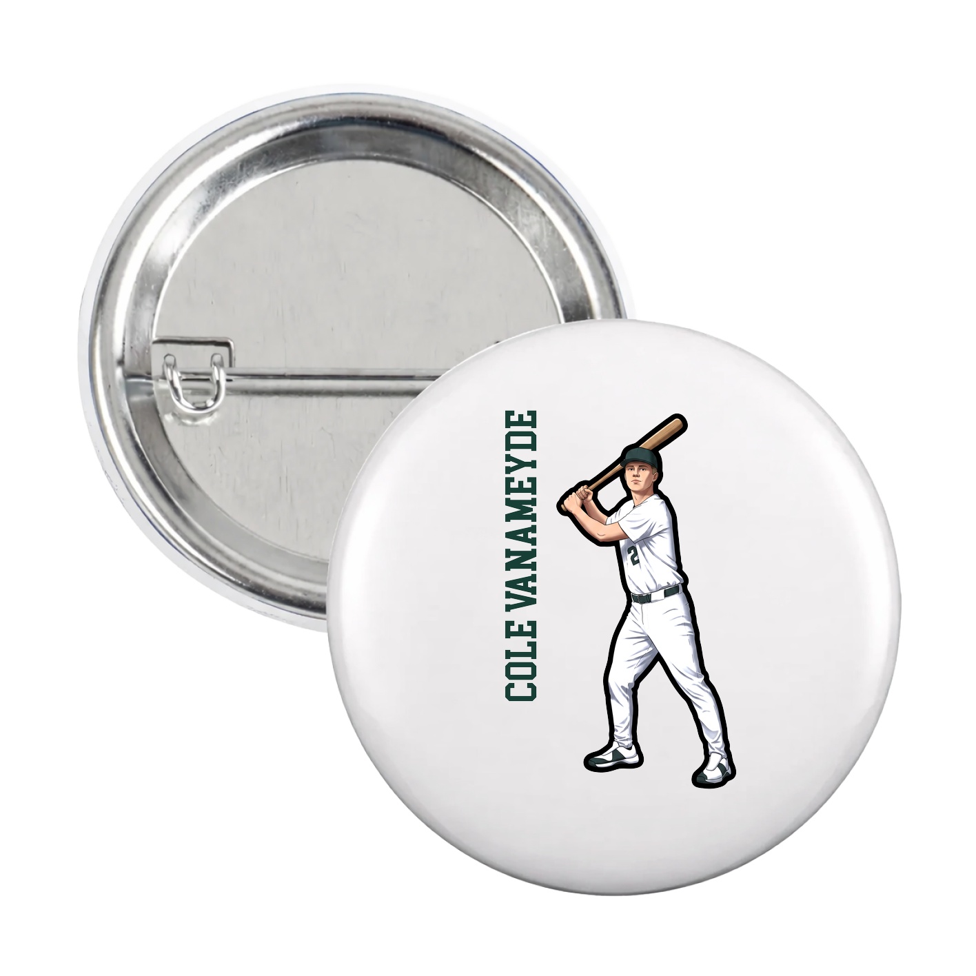 Game Day Button — Name Vertical in White