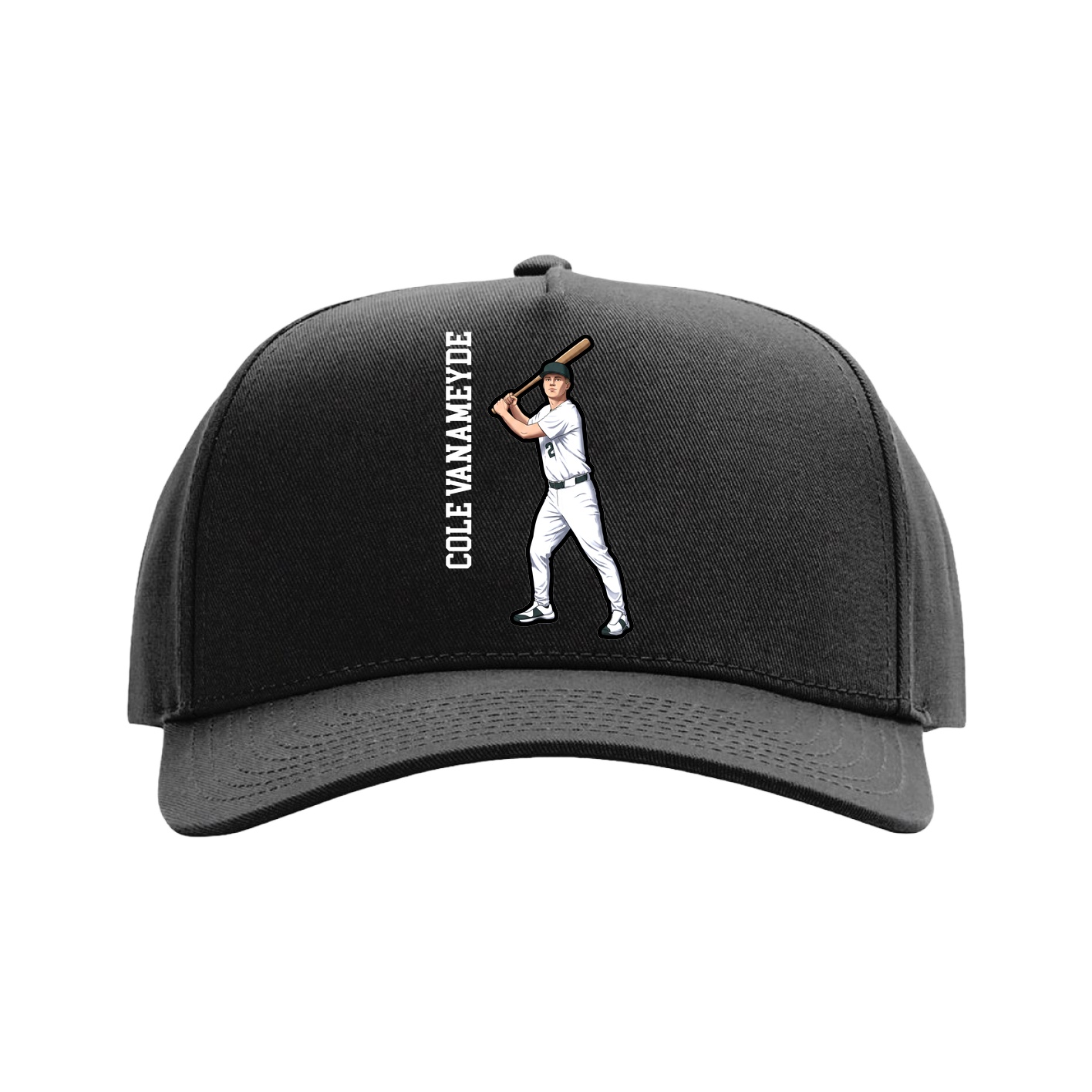 Full Fabric Five-Panel Champ Cap — Name Vertical in Black