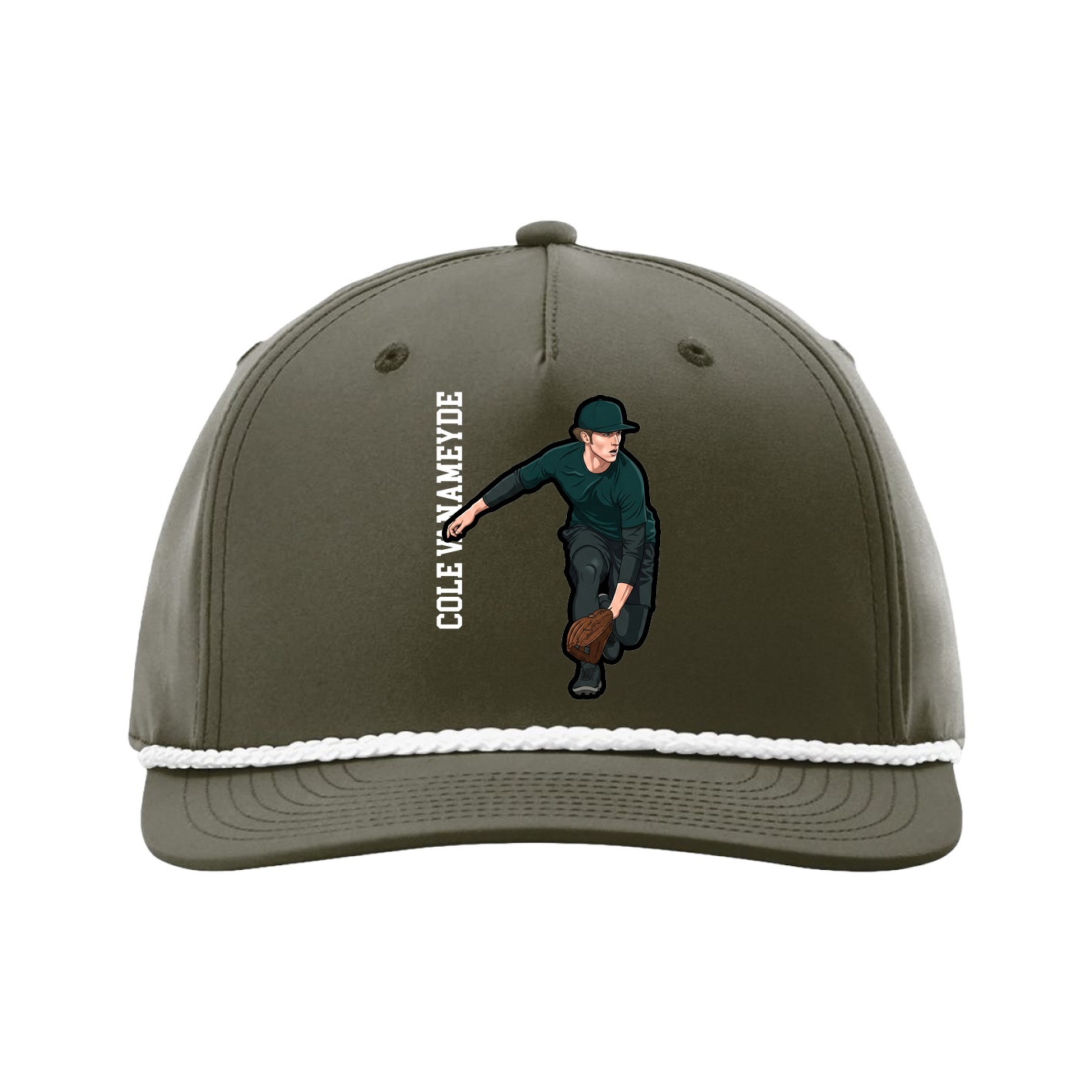 Five-Panel Classic Rope Cap — Name Vertical in Green