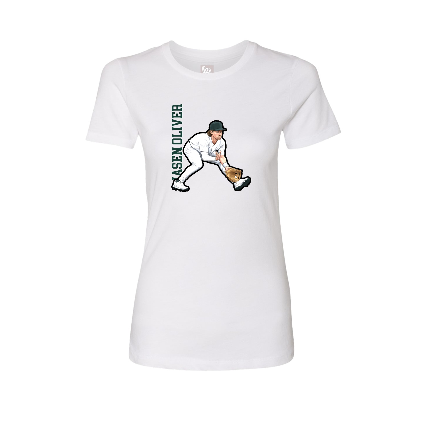 Womens Tee — Name Vertical in White