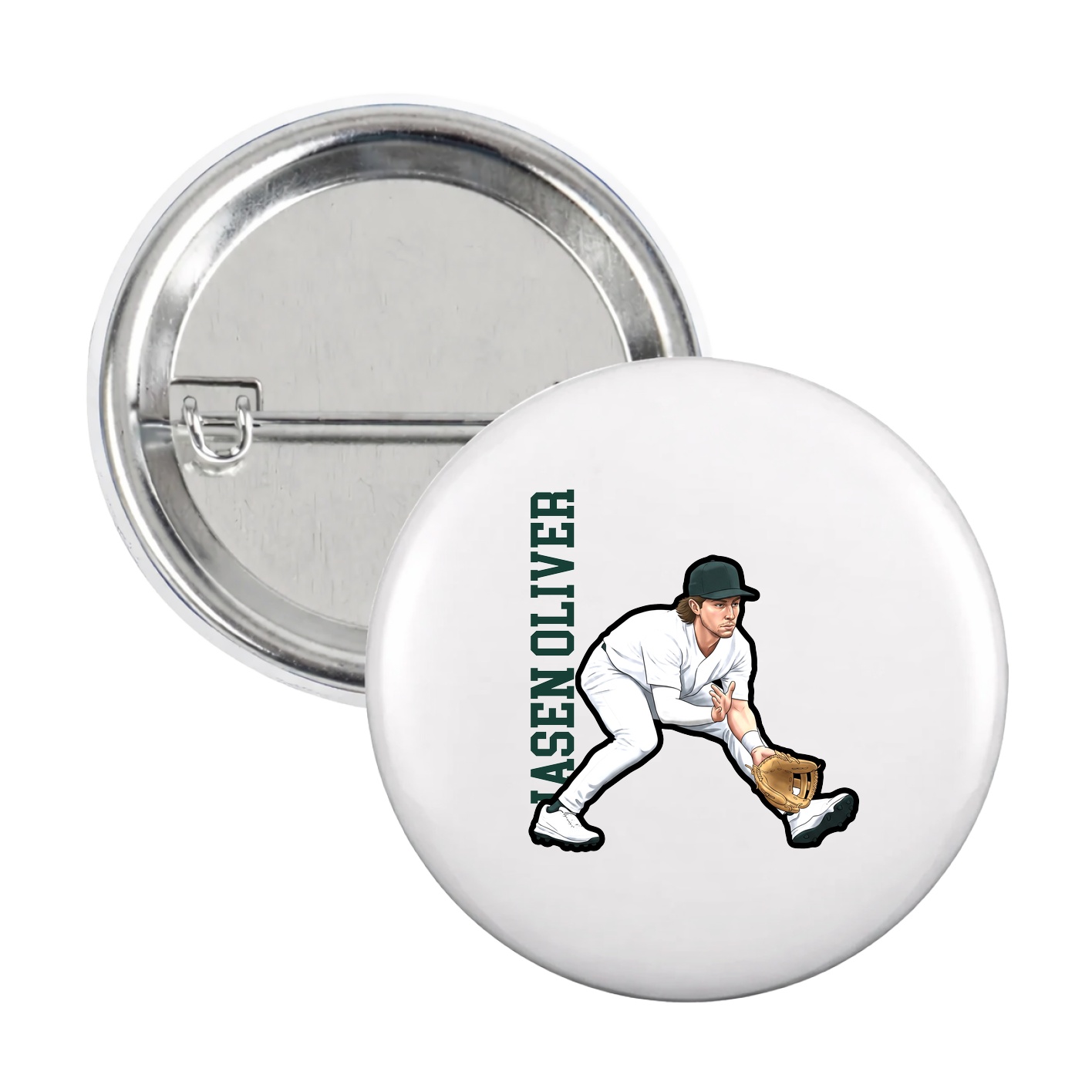 Game Day Button — Name Vertical in White