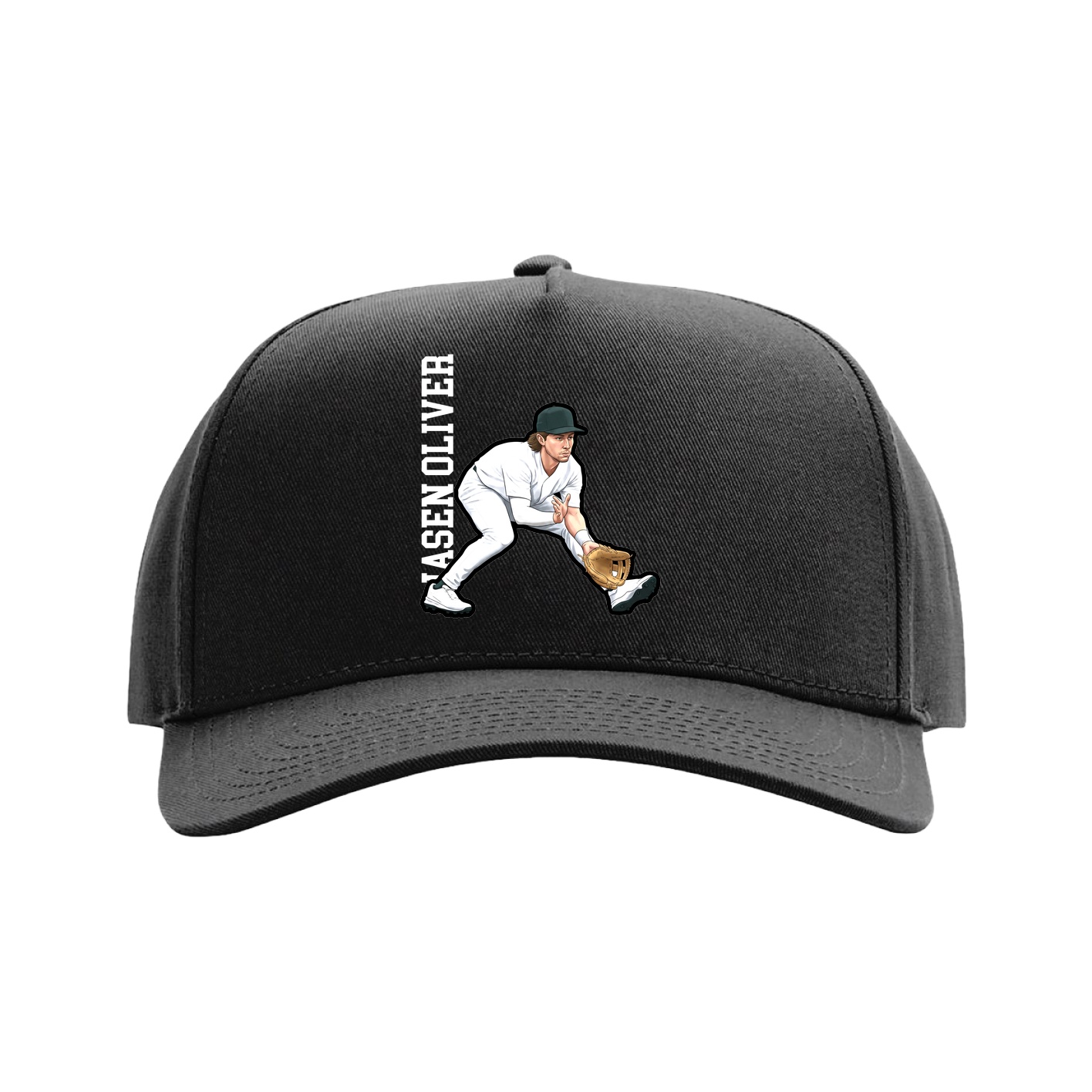 Full Fabric Five-Panel Champ Cap — Name Vertical in Black