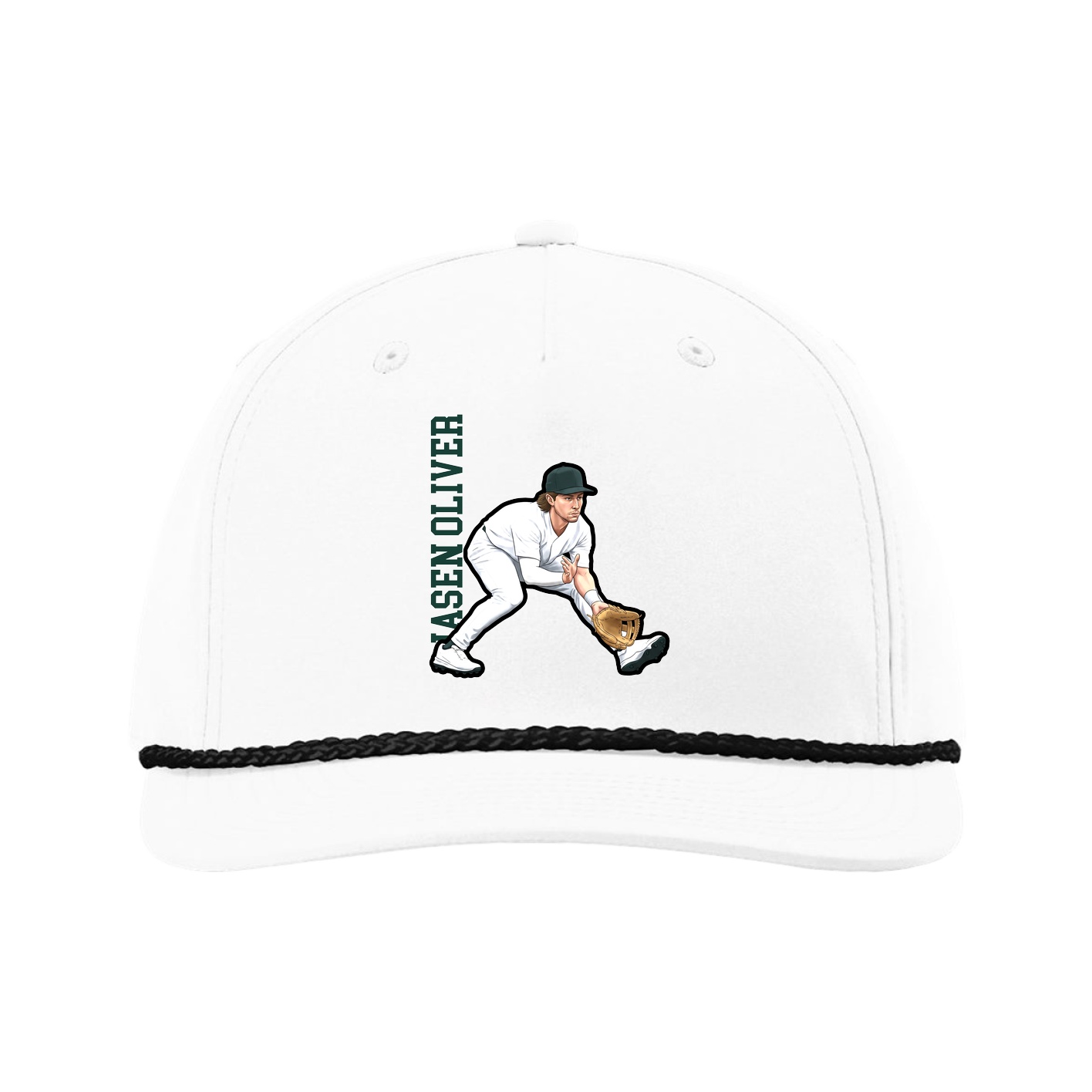 Five-Panel Classic Rope Cap — Name Vertical in White
