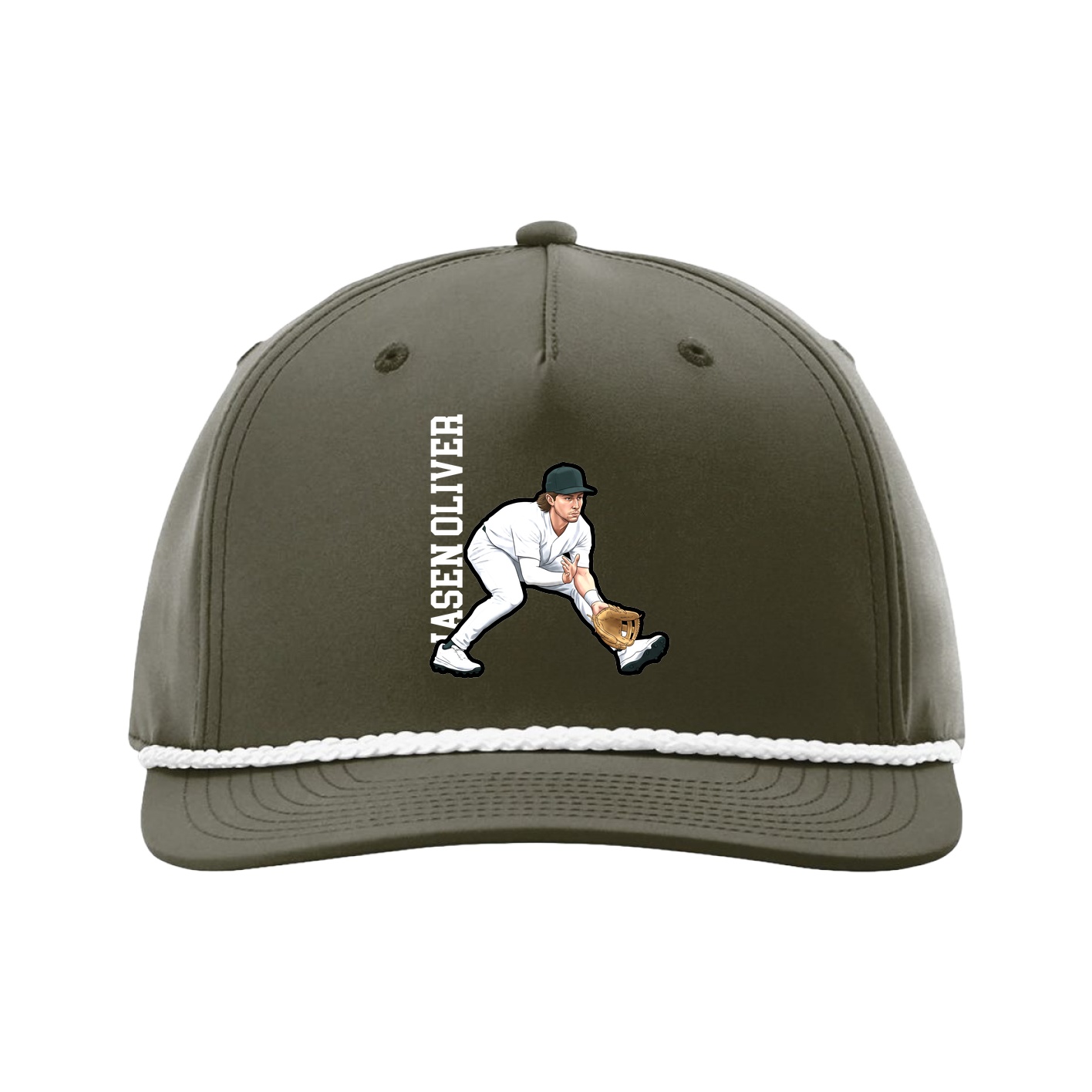 Five-Panel Classic Rope Cap — Name Vertical in Green