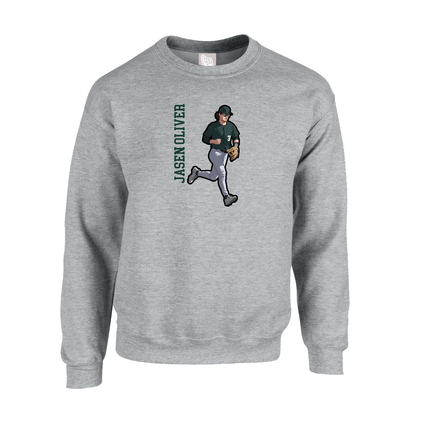 Fleece Crew — Name Vertical in Grey