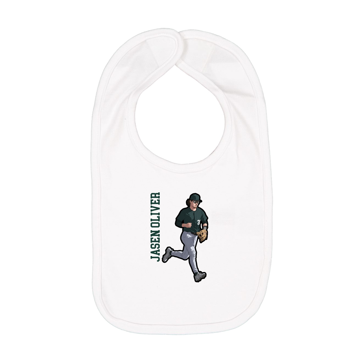 Infant Bib — Name Vertical in White
