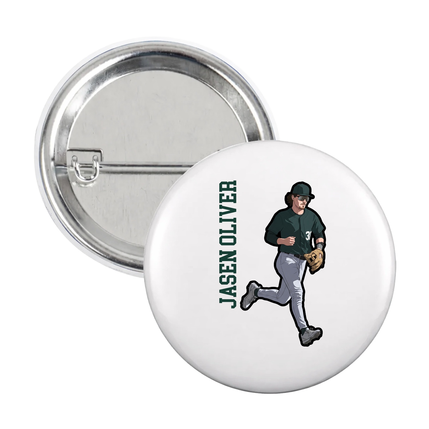 Game Day Button — Name Vertical in White