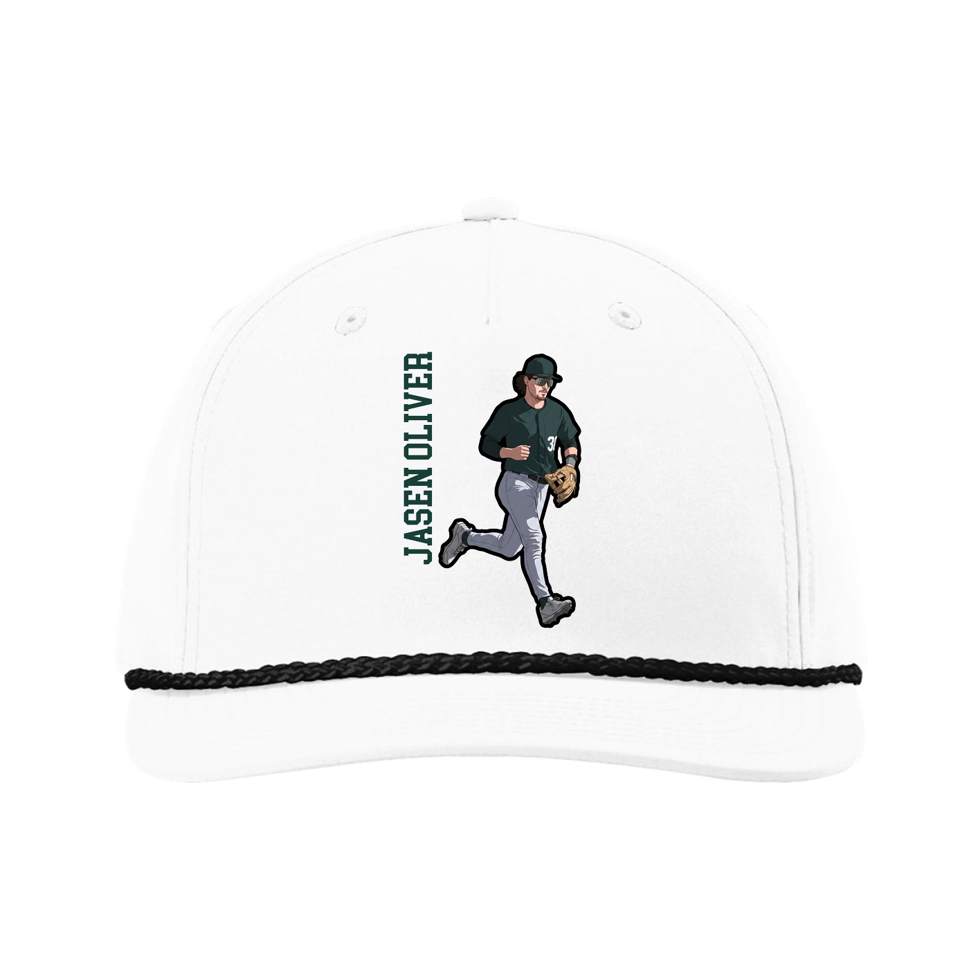 Five-Panel Classic Rope Cap — Name Vertical in White