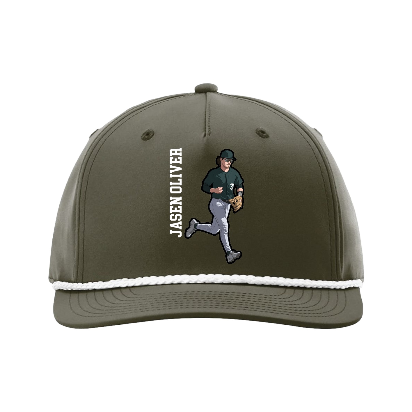 Five-Panel Classic Rope Cap — Name Vertical in Green