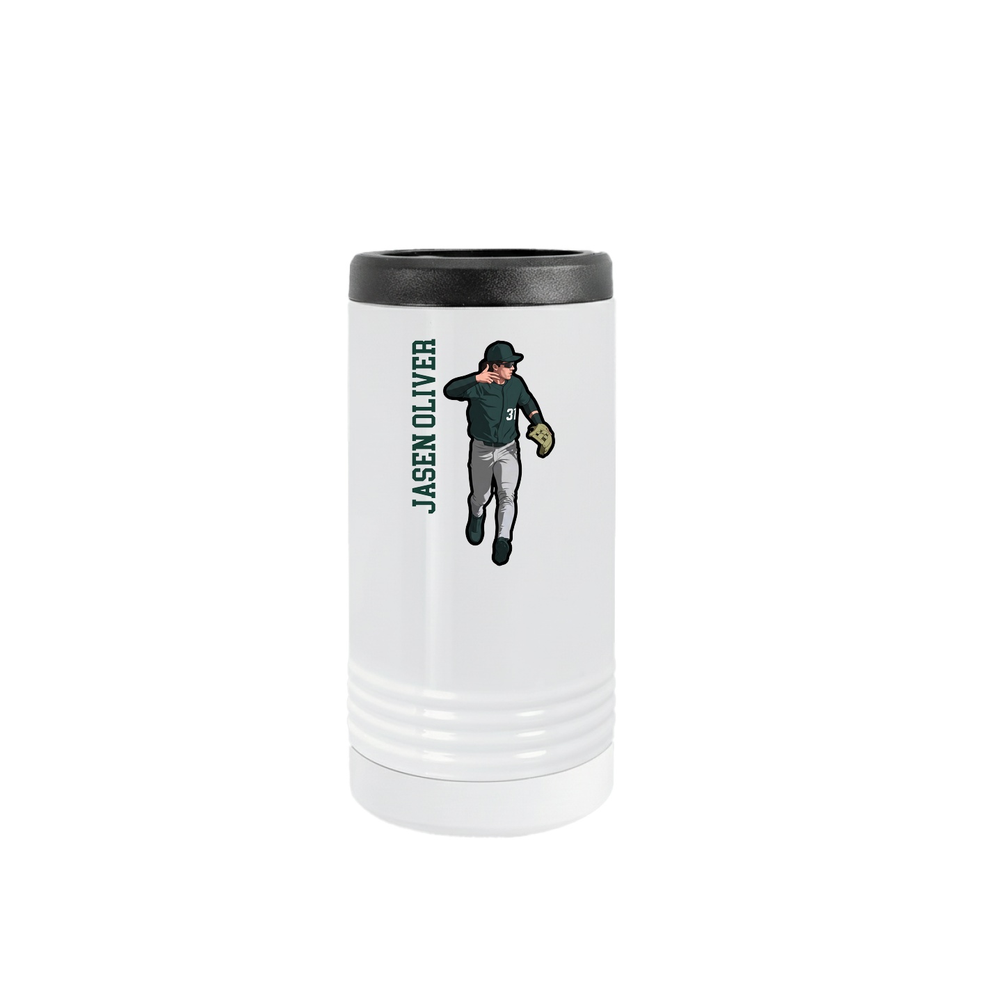 Slim Beverage Holder — Name Vertical in White
