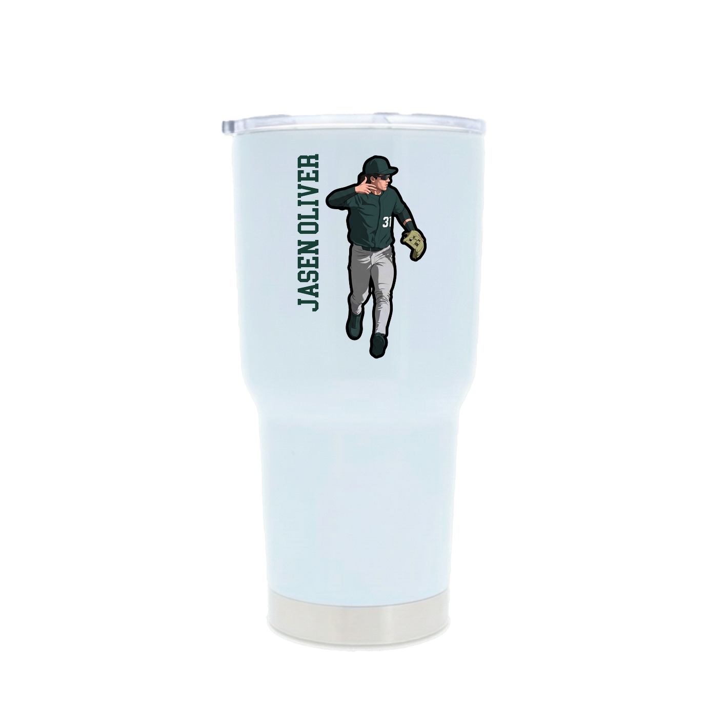 30oz Stainless Steel Tumbler — Name Vertical in White
