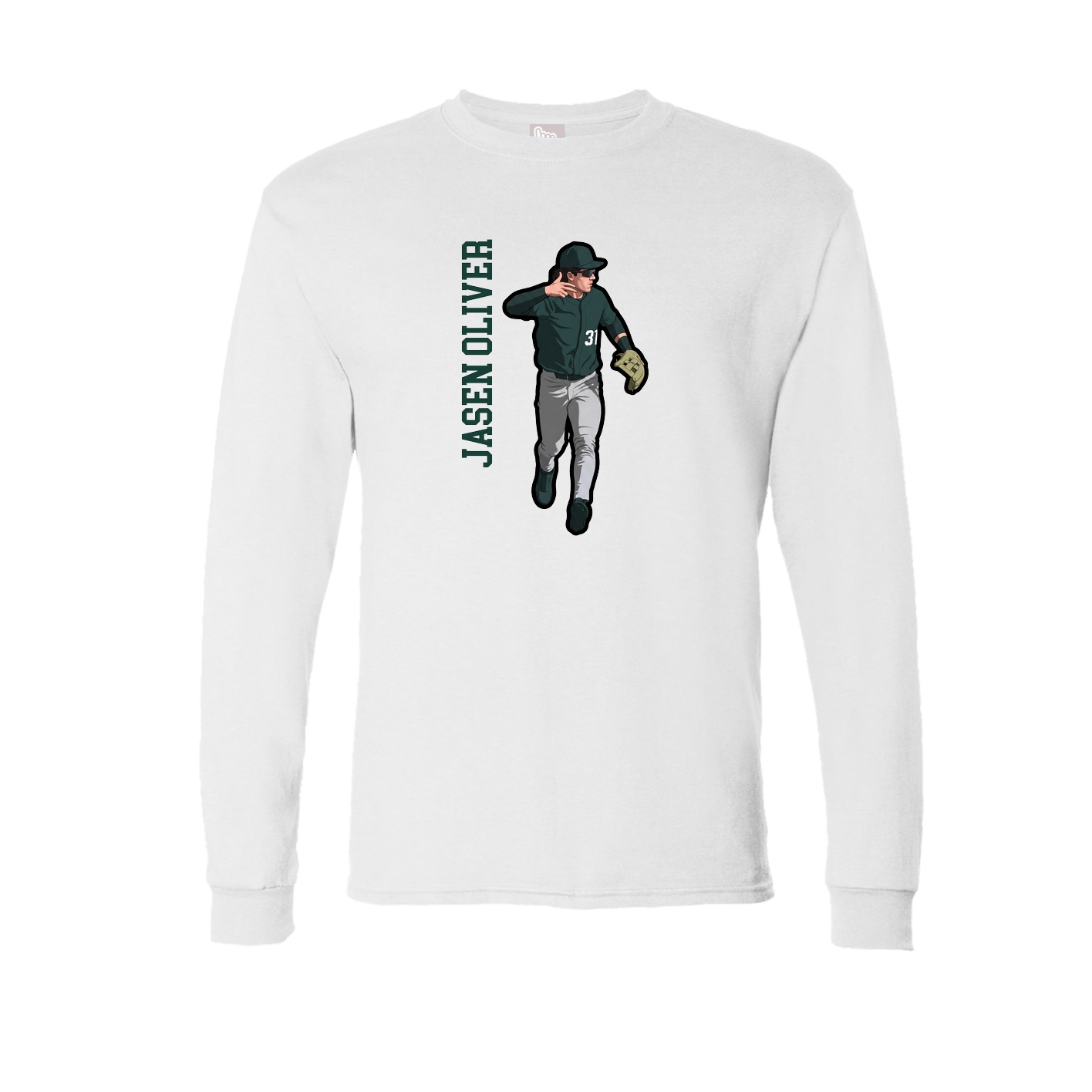 Long Sleeve Tee — Name Vertical in White