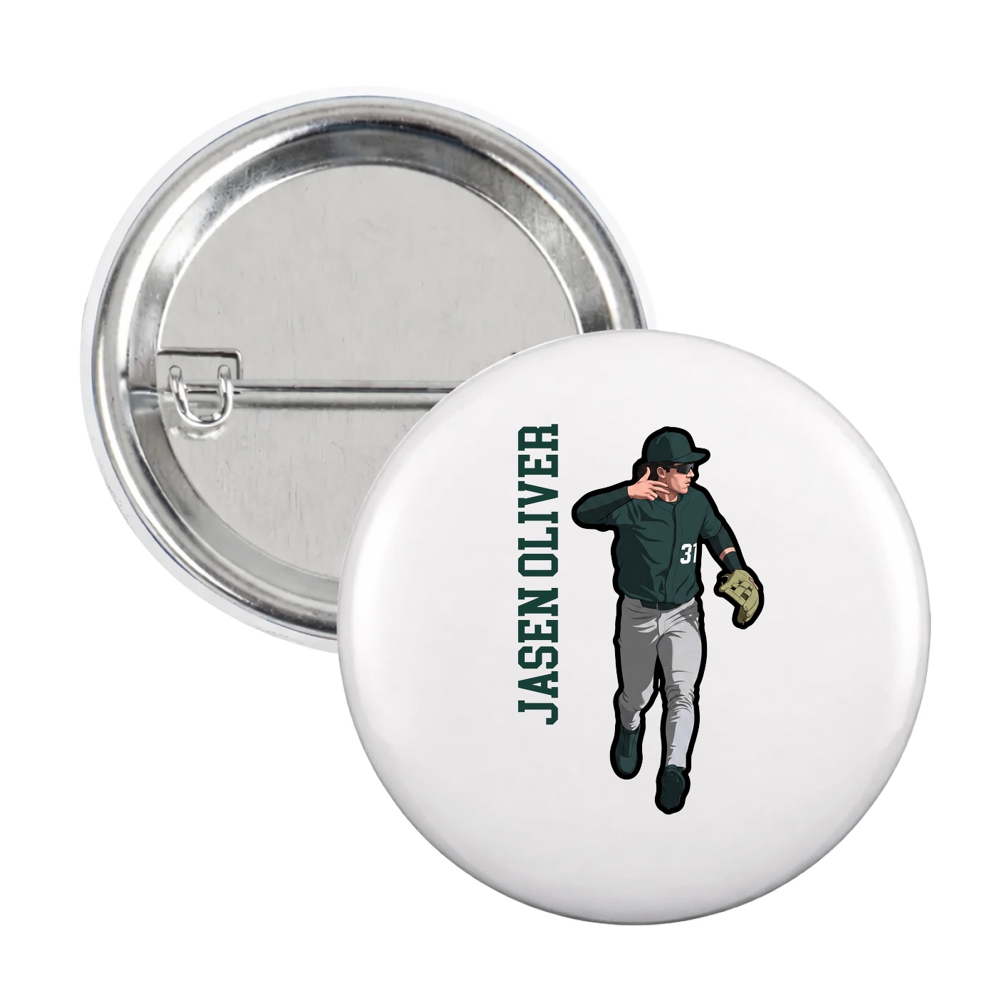 Game Day Button — Name Vertical in White