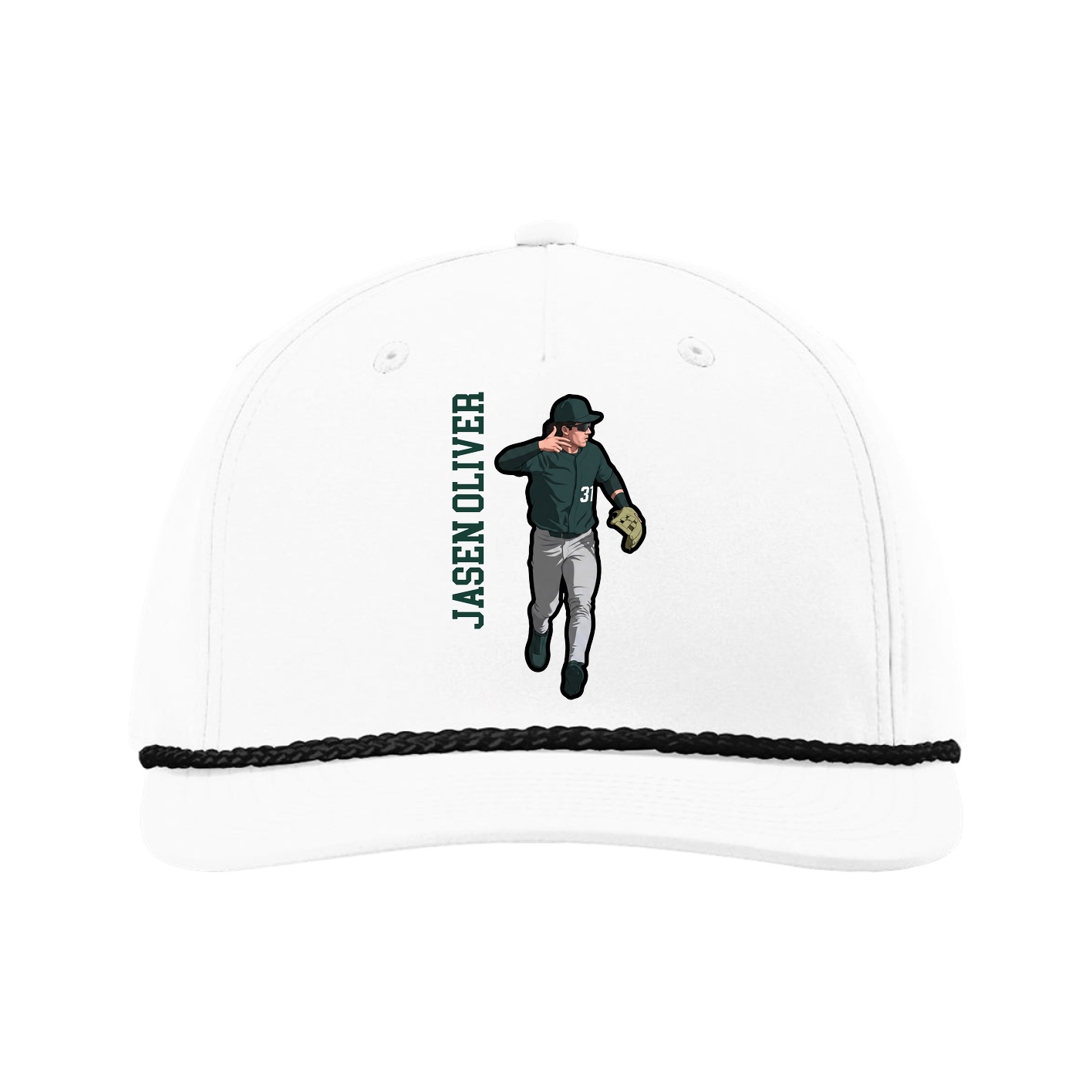 Five-Panel Classic Rope Cap — Name Vertical in White