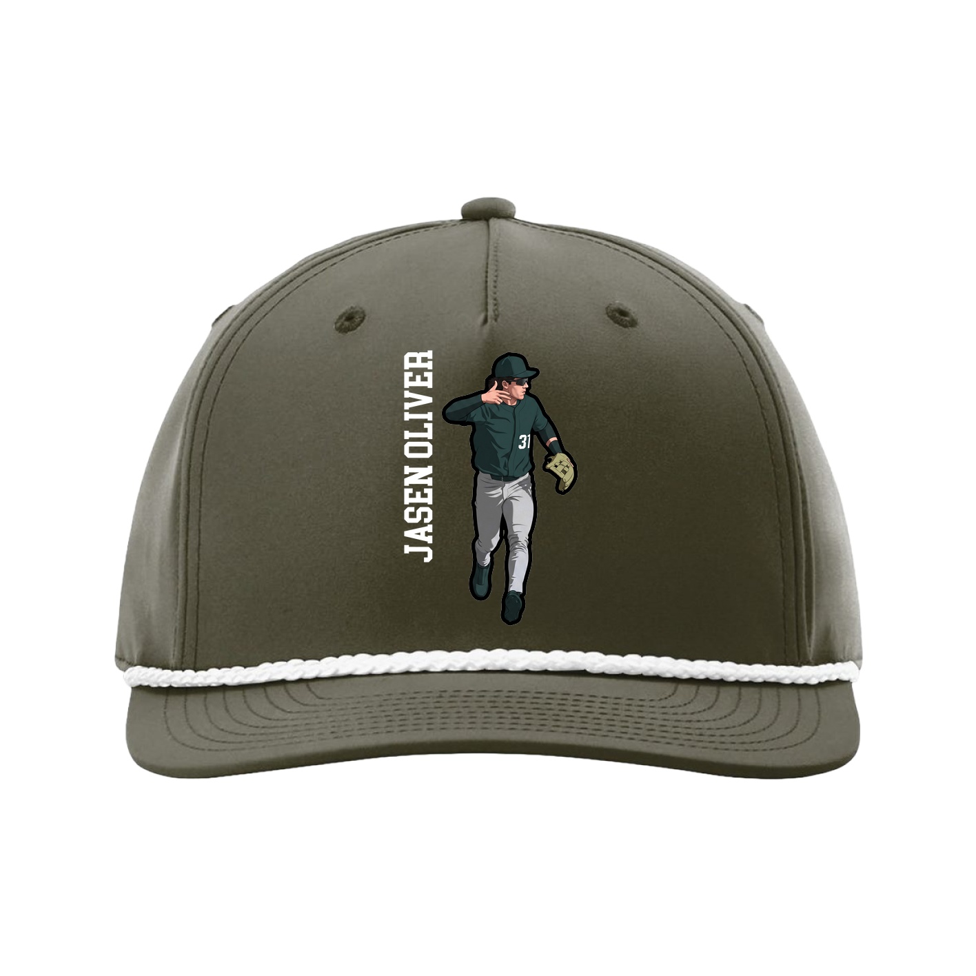 Five-Panel Classic Rope Cap — Name Vertical in Green