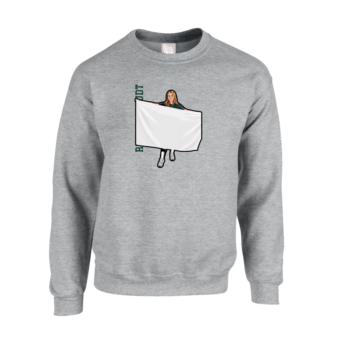 Fleece Crew — Name Vertical in Grey