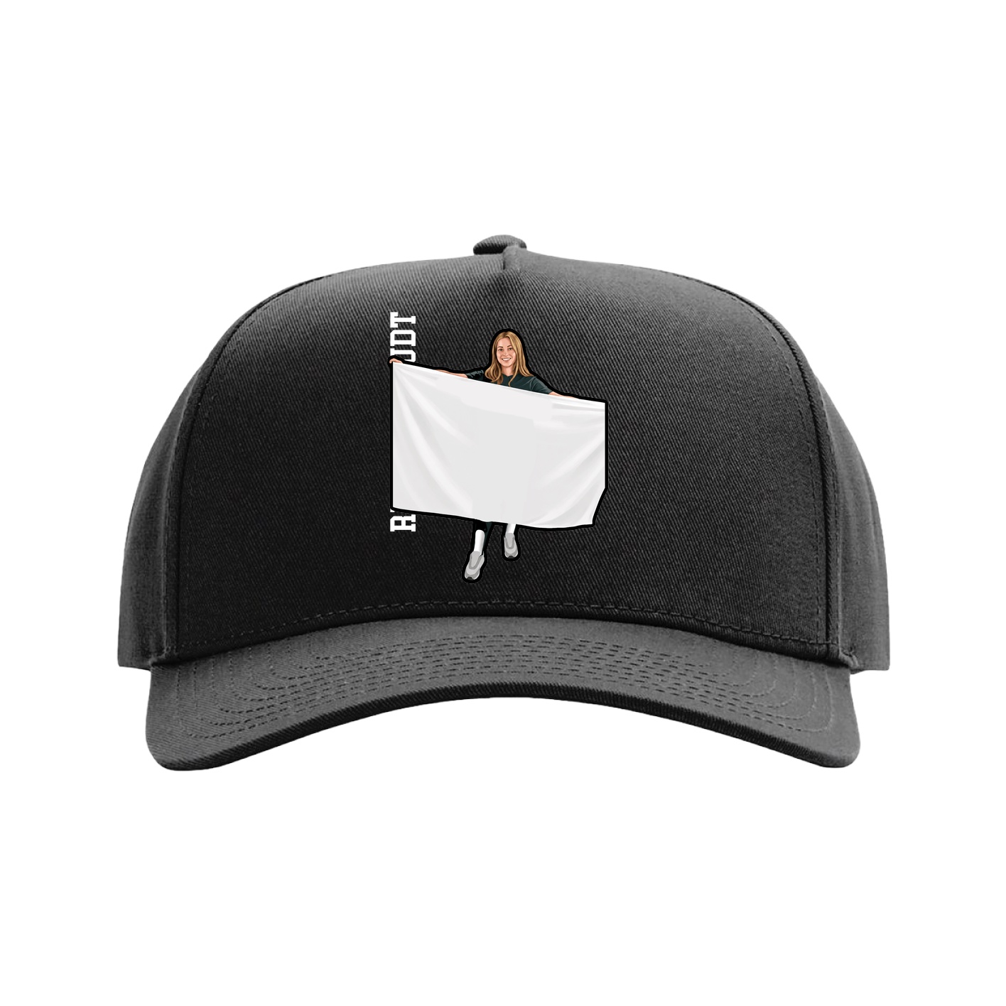 Full Fabric Five-Panel Champ Cap — Name Vertical in Black