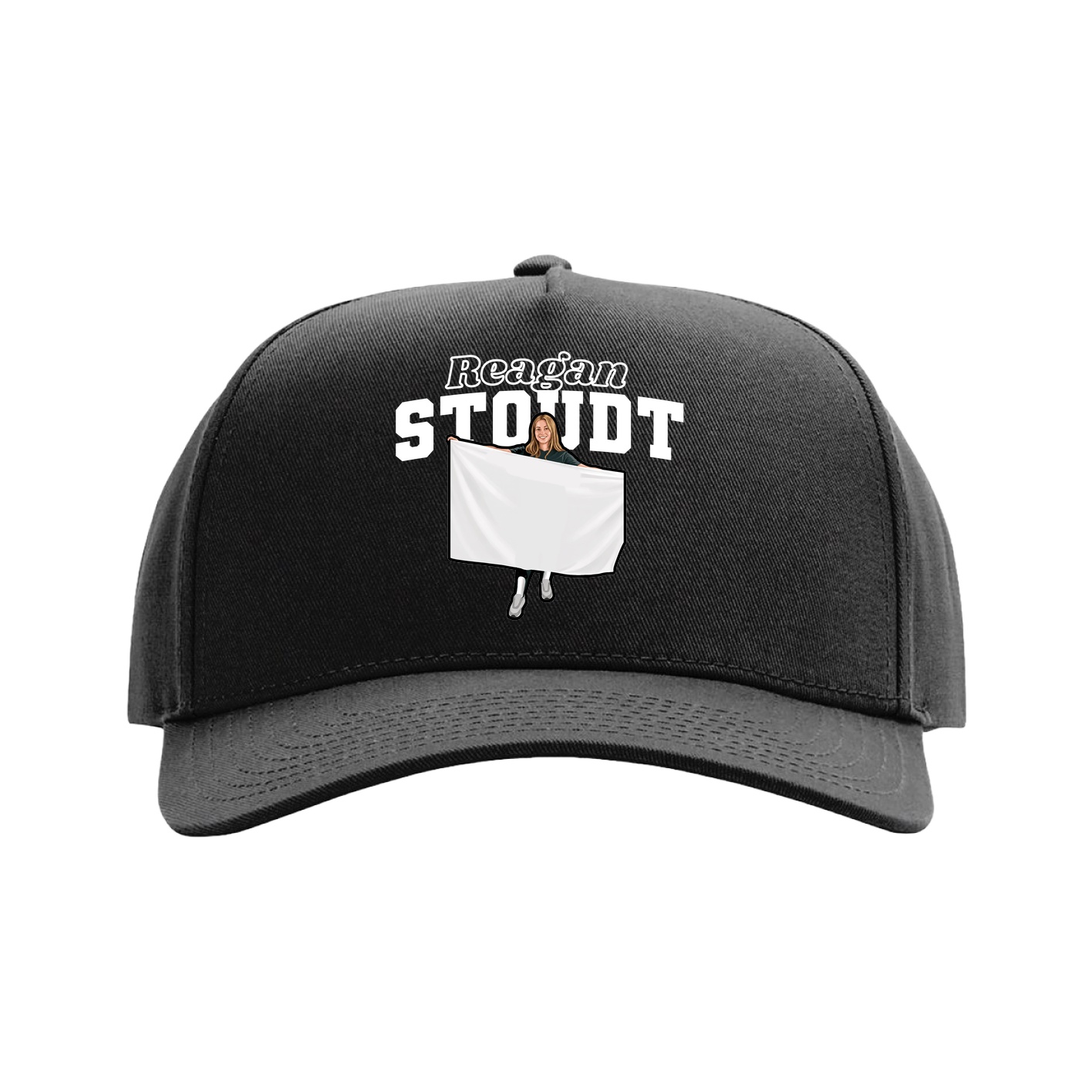 Full Fabric Five-Panel Champ Cap — Name Arch in Black