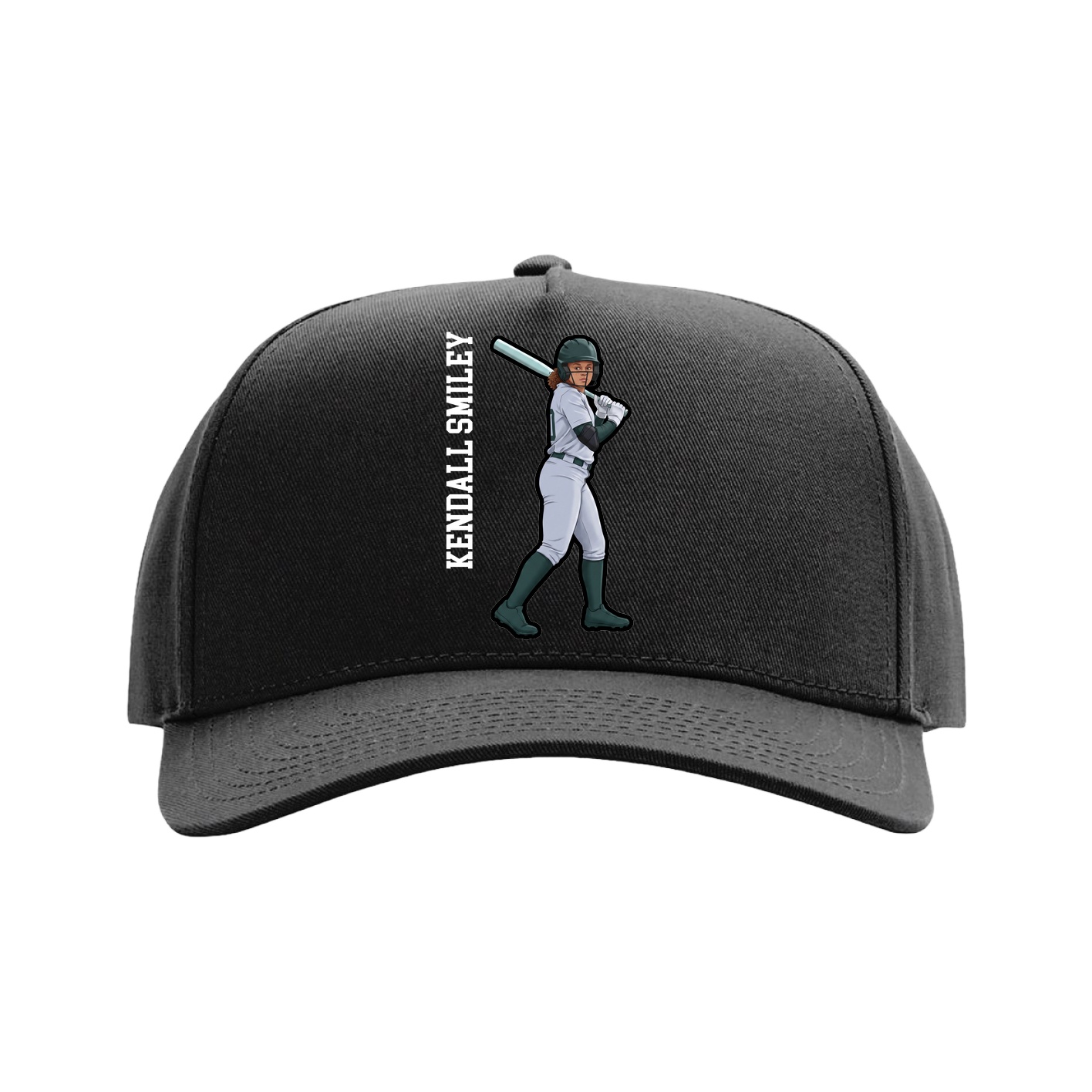 Full Fabric Five-Panel Champ Cap — Name Vertical in Black