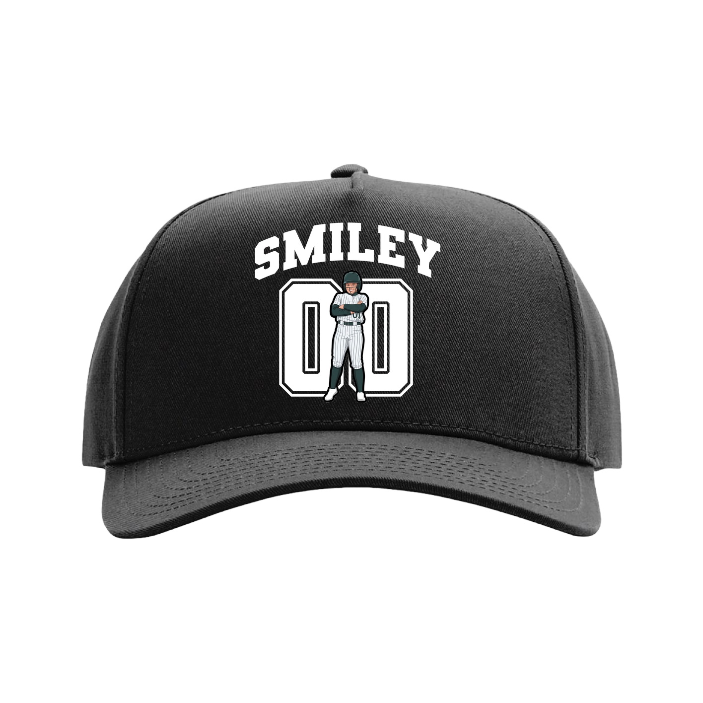 Full Fabric Five-Panel Champ Cap — Number in Black