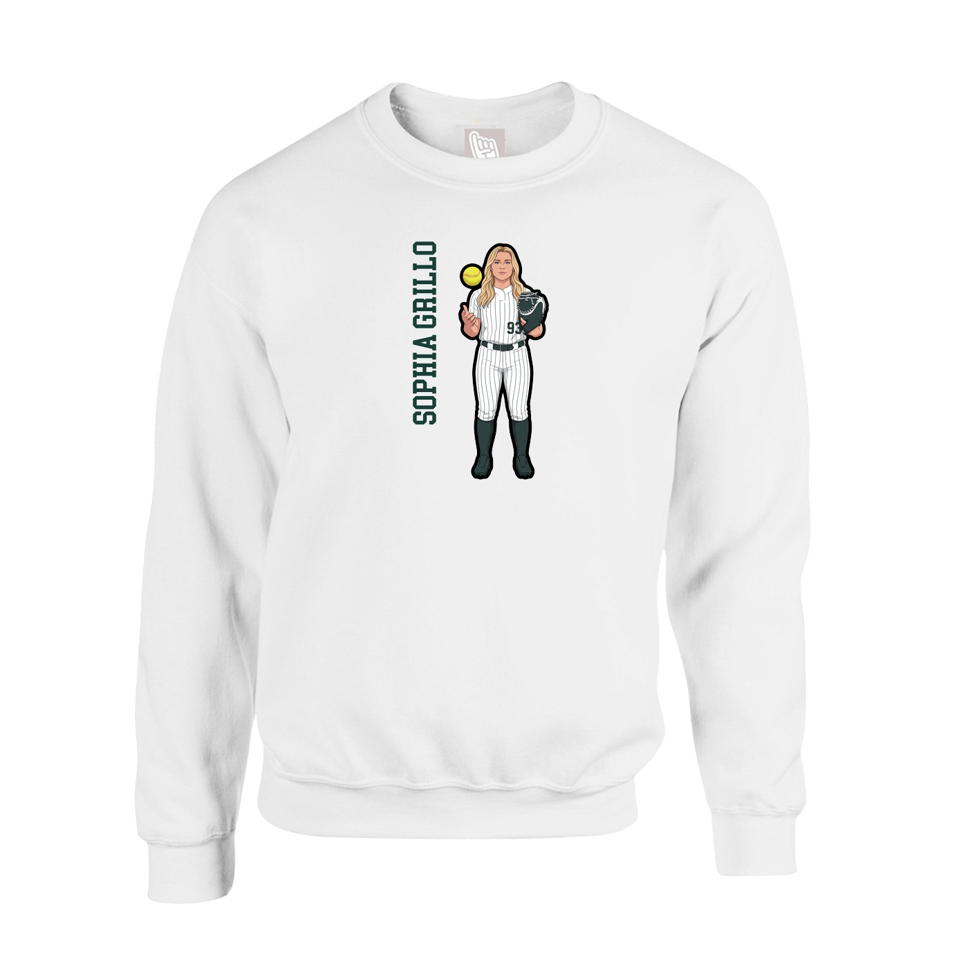 Fleece Crew — Name Vertical in White