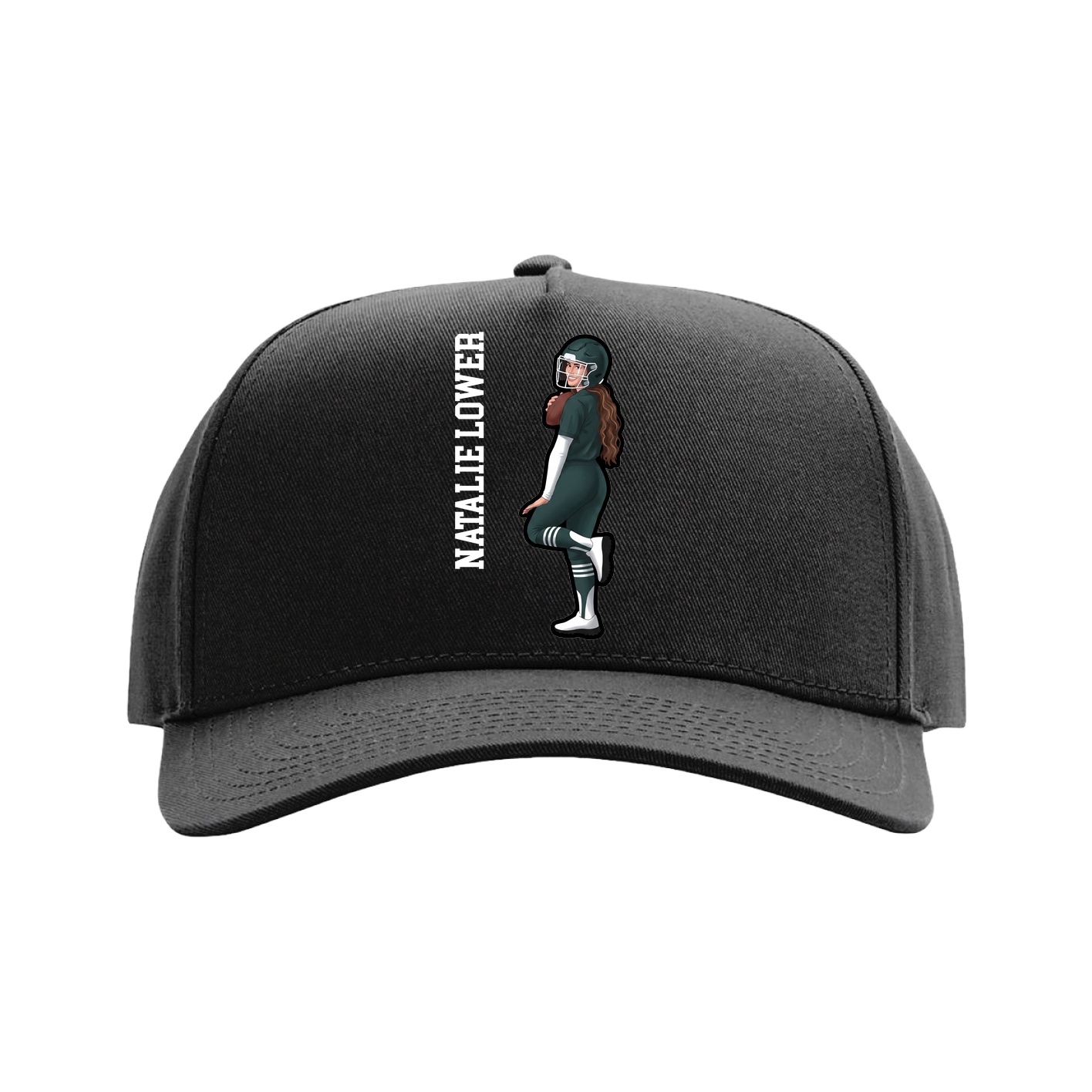 Full Fabric Five-Panel Champ Cap — Name Vertical in Black