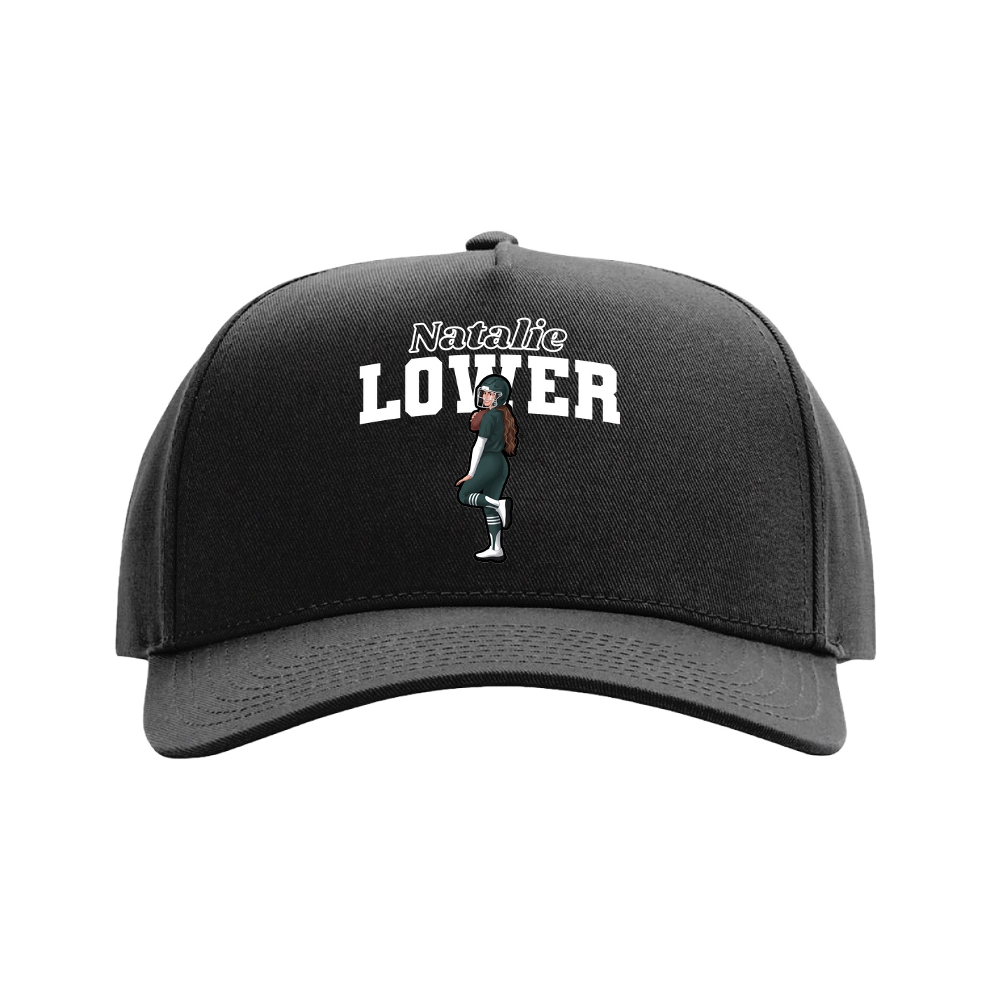 Full Fabric Five-Panel Champ Cap — Name Arch in Black