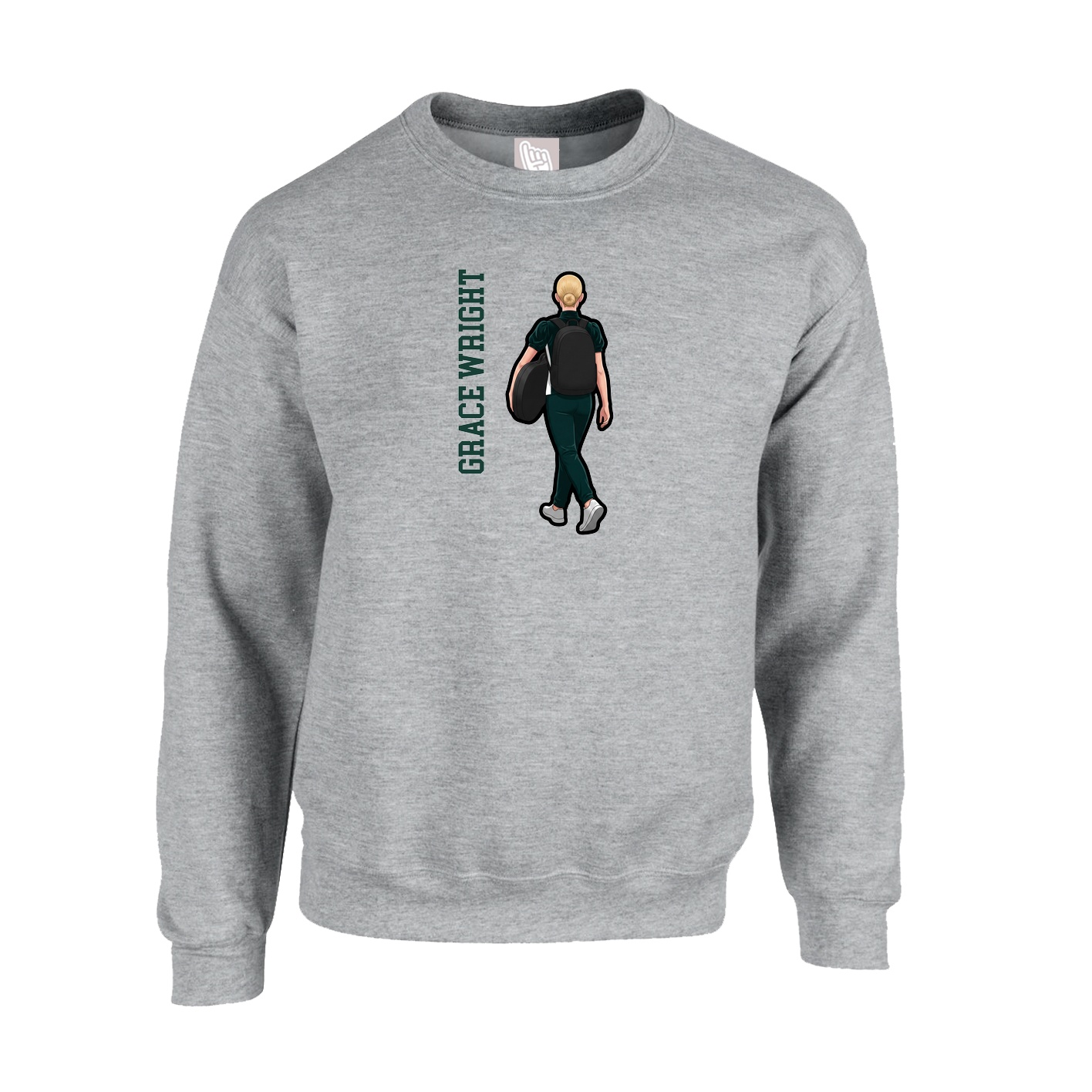 Fleece Crew — Name Vertical in Grey