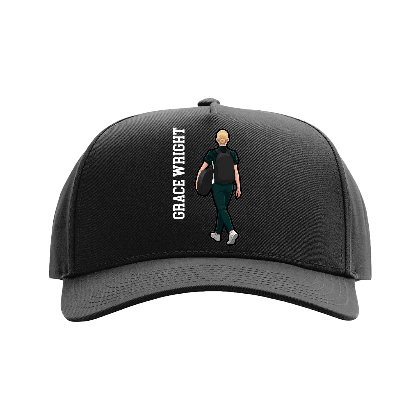 Full Fabric Five-Panel Champ Cap — Name Vertical in Black