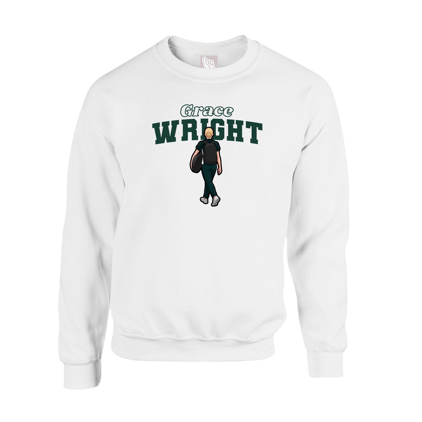 Fleece Crew — Name Arch in White