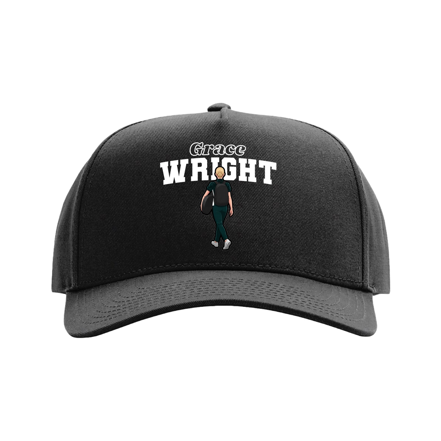 Full Fabric Five-Panel Champ Cap — Name Arch in Black