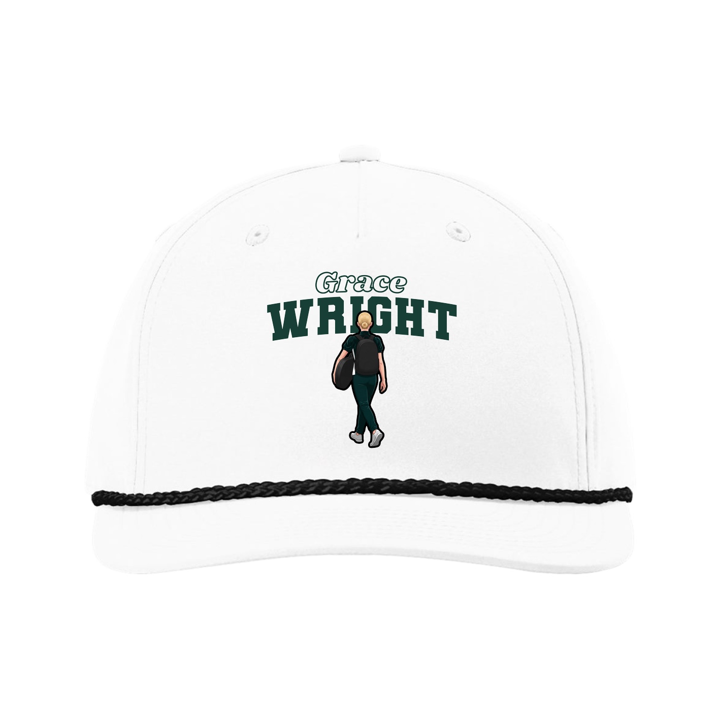 Five-Panel Classic Rope Cap — Name Arch in White
