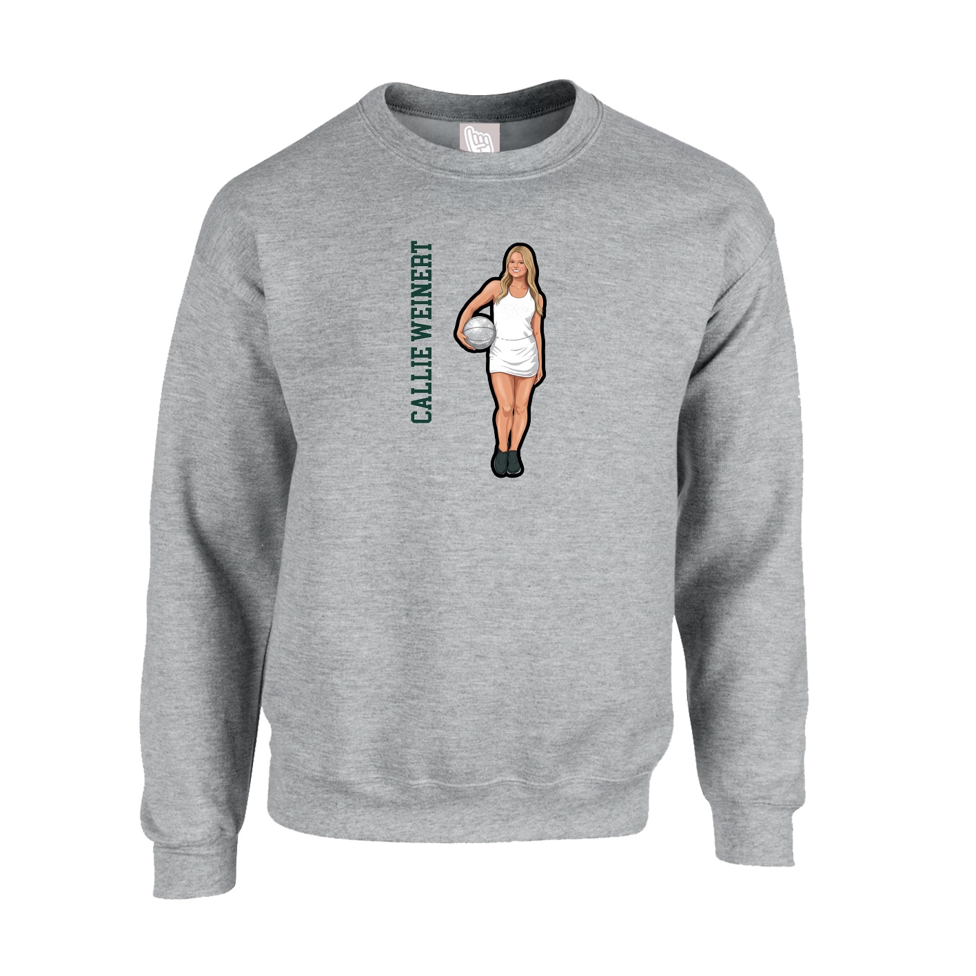 Fleece Crew — Name Vertical in Grey