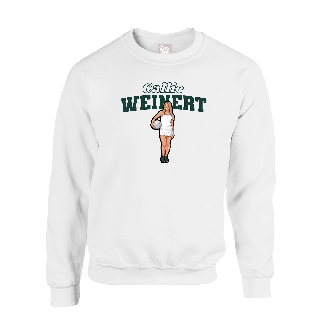 Fleece Crew — Name Arch in White