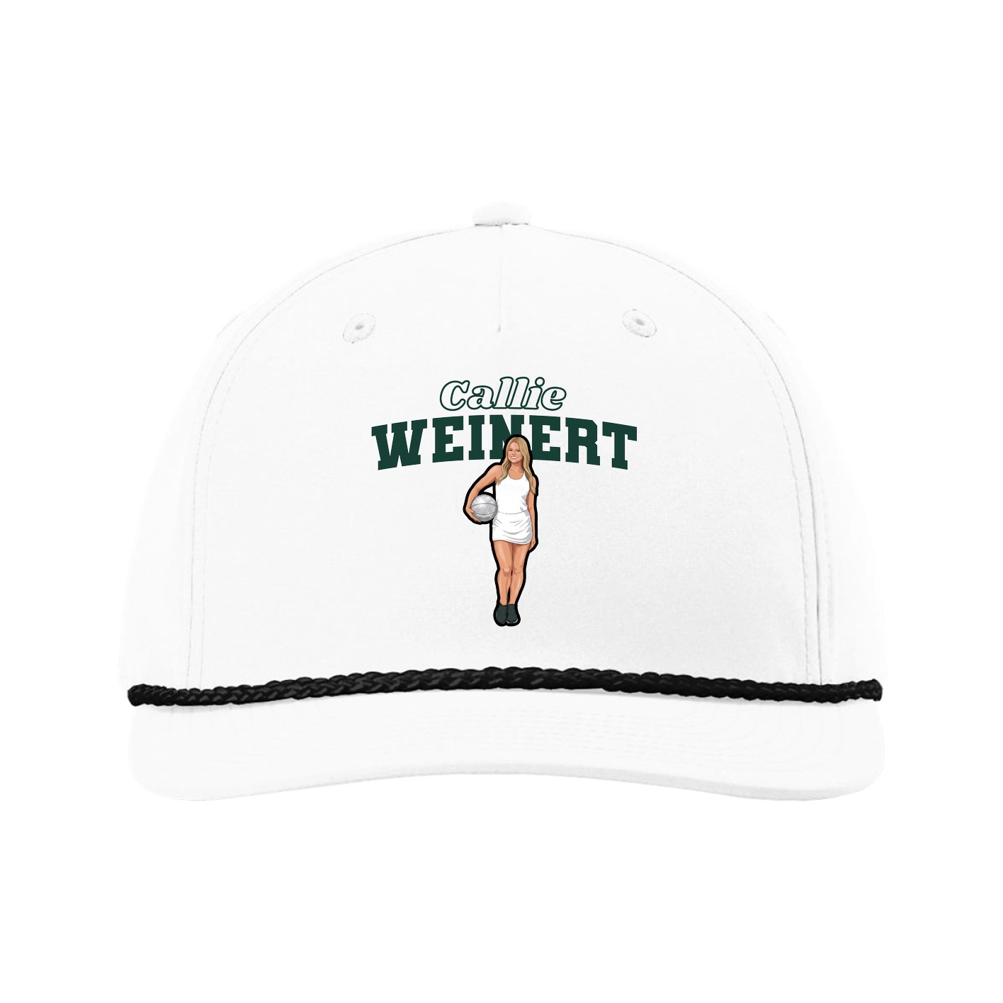 Five-Panel Classic Rope Cap — Name Arch in White