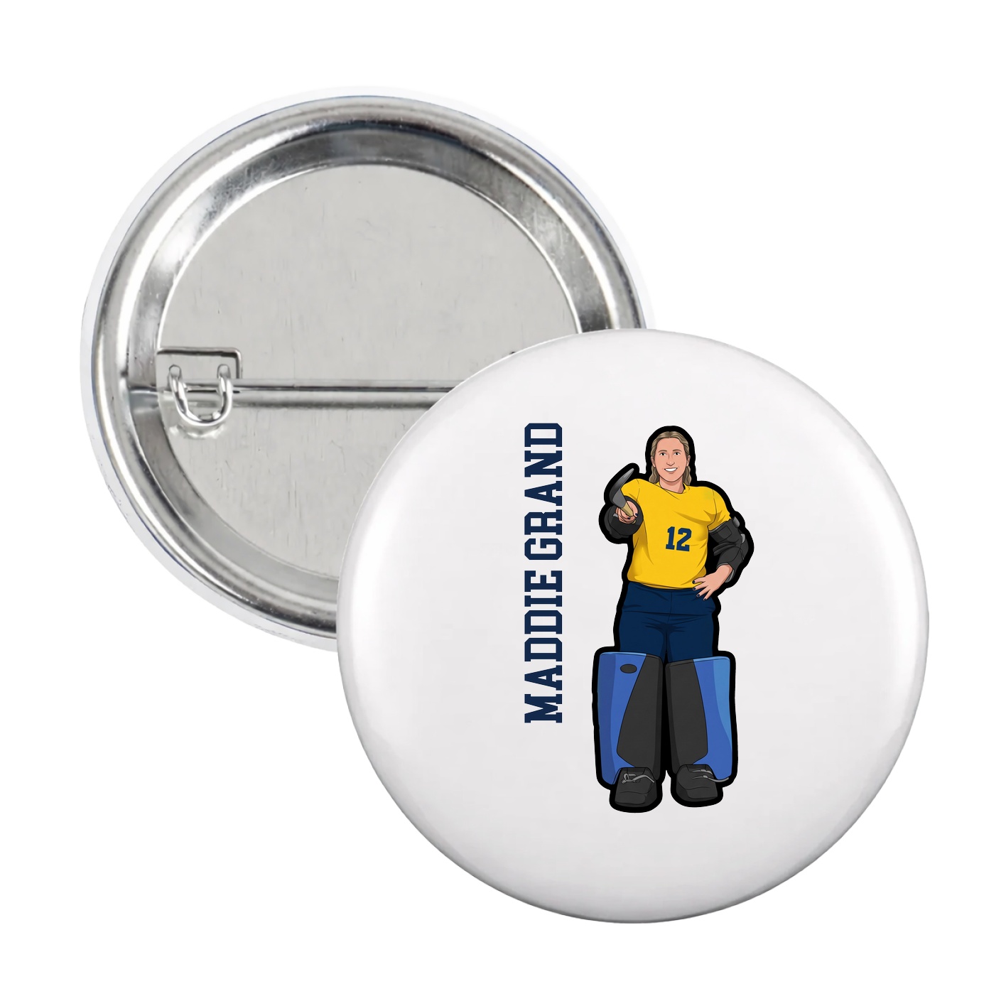 Game Day Button — Name Vertical in White