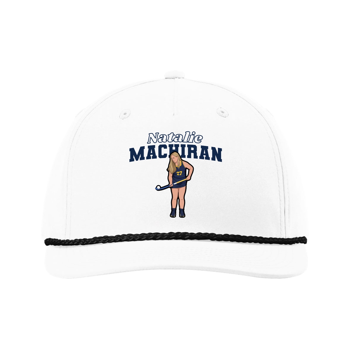 Five-Panel Classic Rope Cap — Name Arch in White