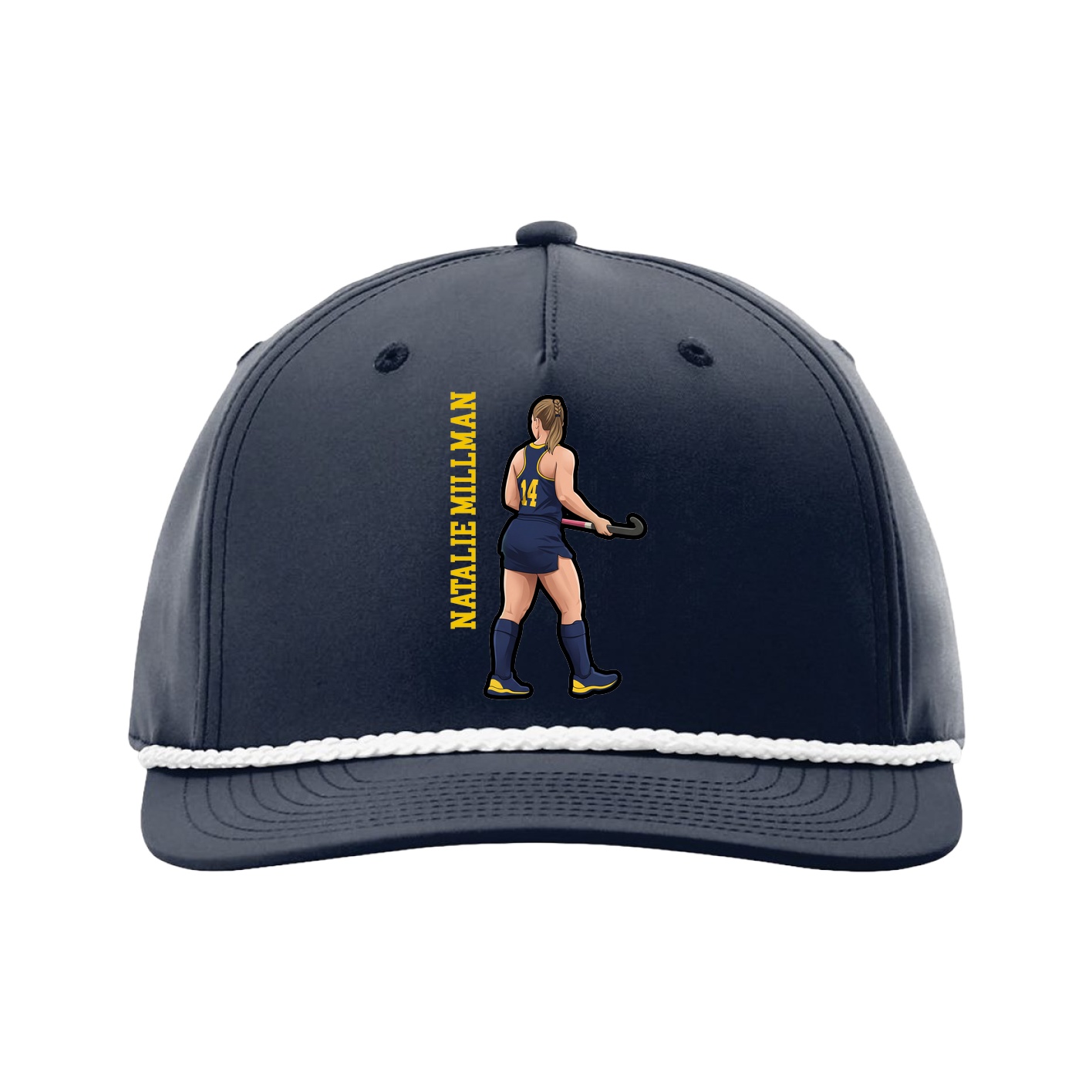 Five-Panel Classic Rope Cap — Name Vertical in Navy
