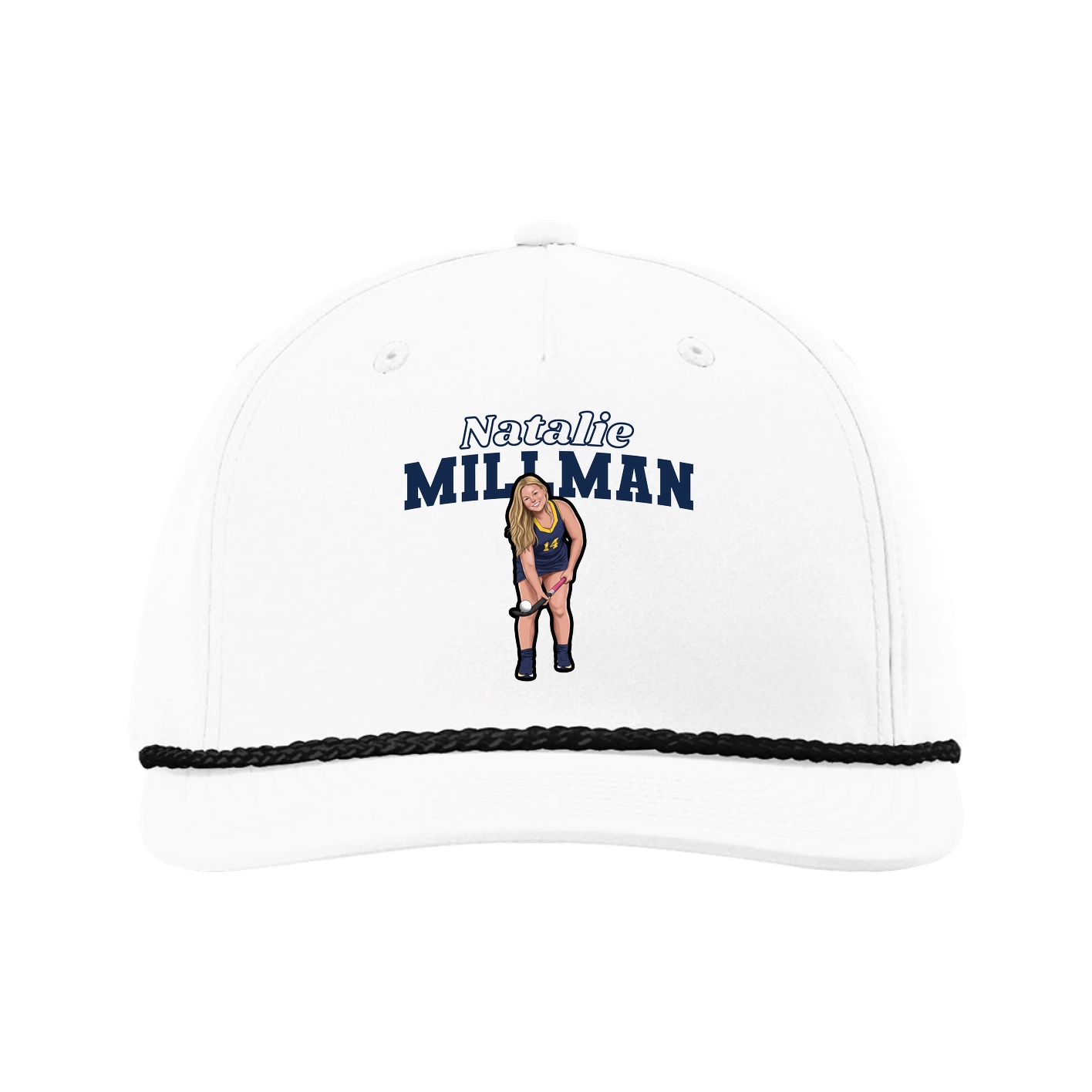 Five-Panel Classic Rope Cap — Name Arch in White