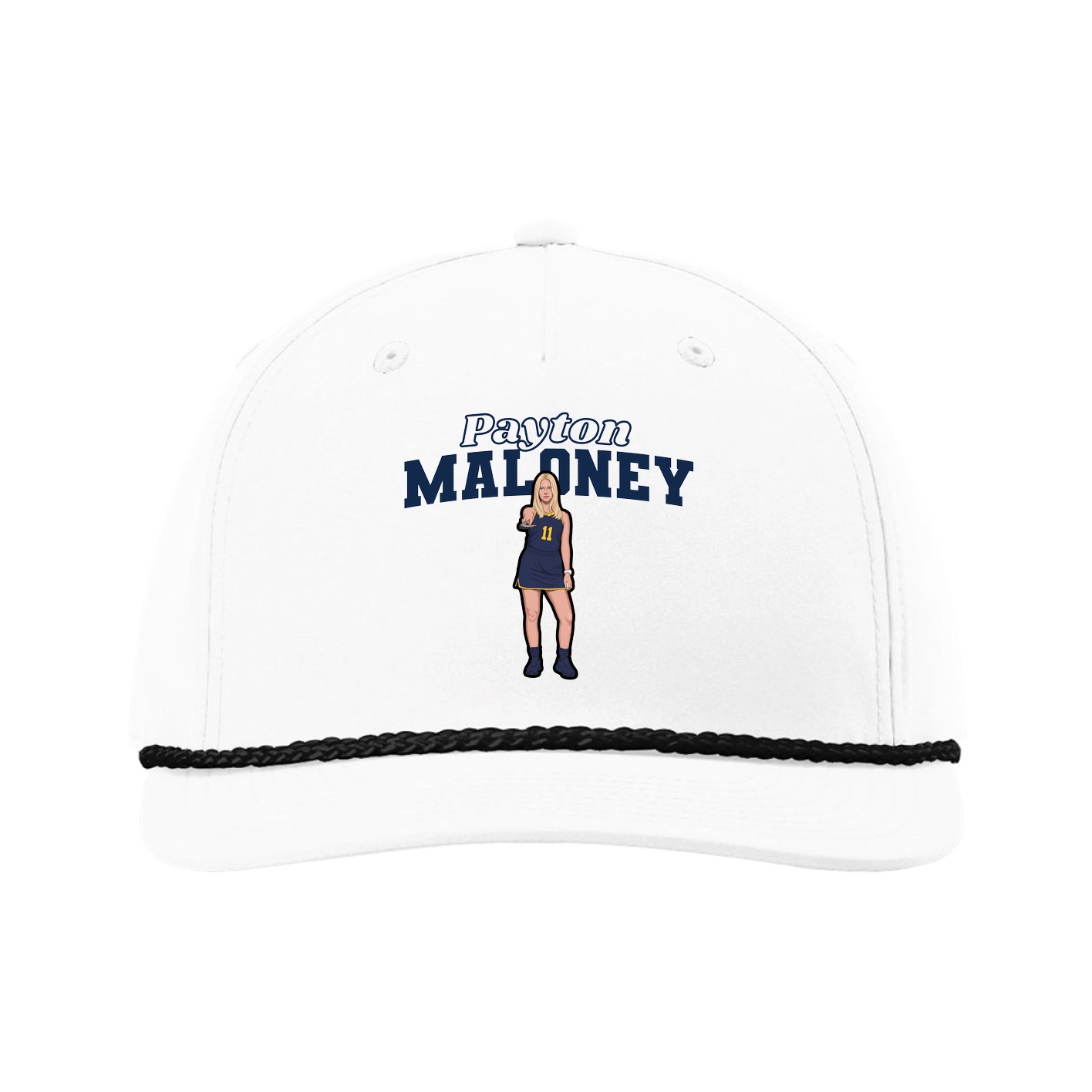 Five-Panel Classic Rope Cap — Name Arch in White