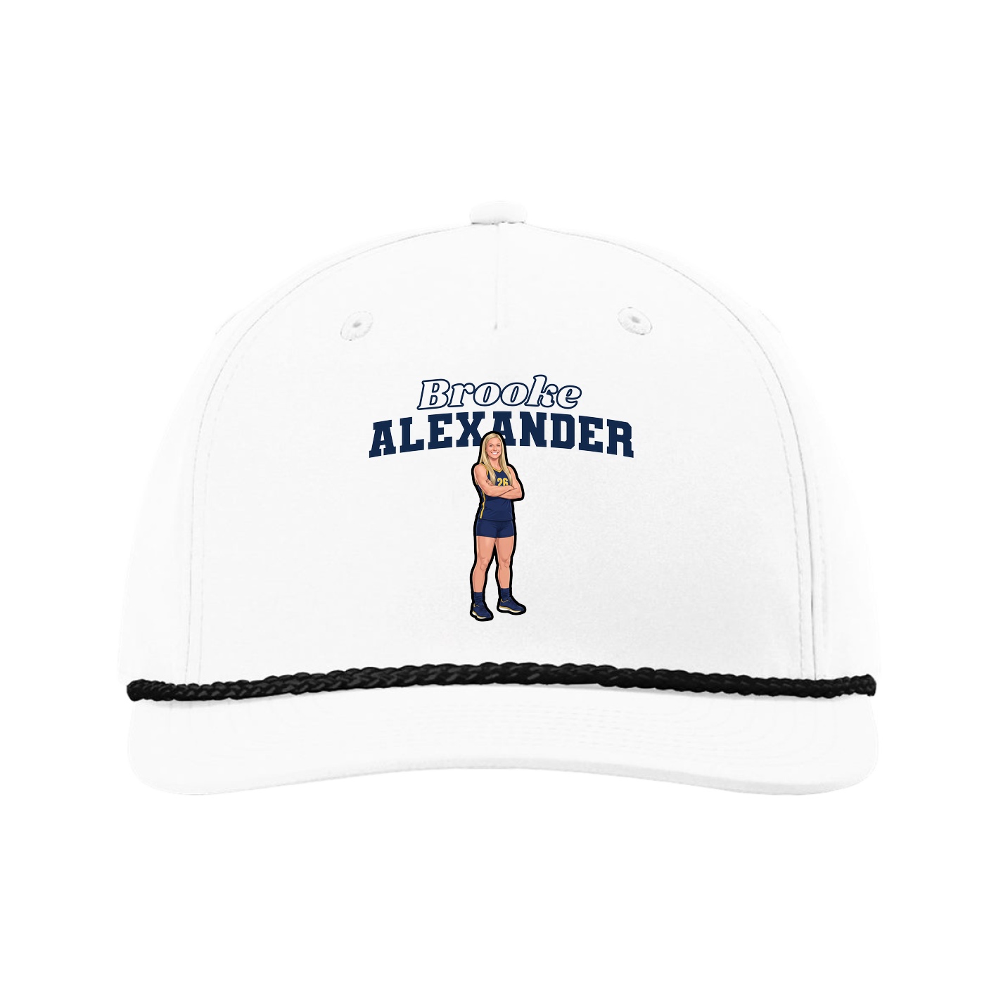 Five-Panel Classic Rope Cap — Name Arch in White