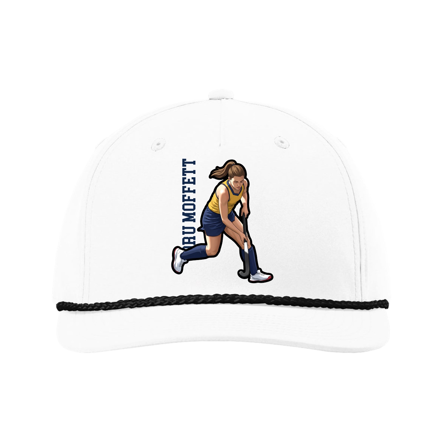 Five-Panel Classic Rope Cap — Name Vertical in White
