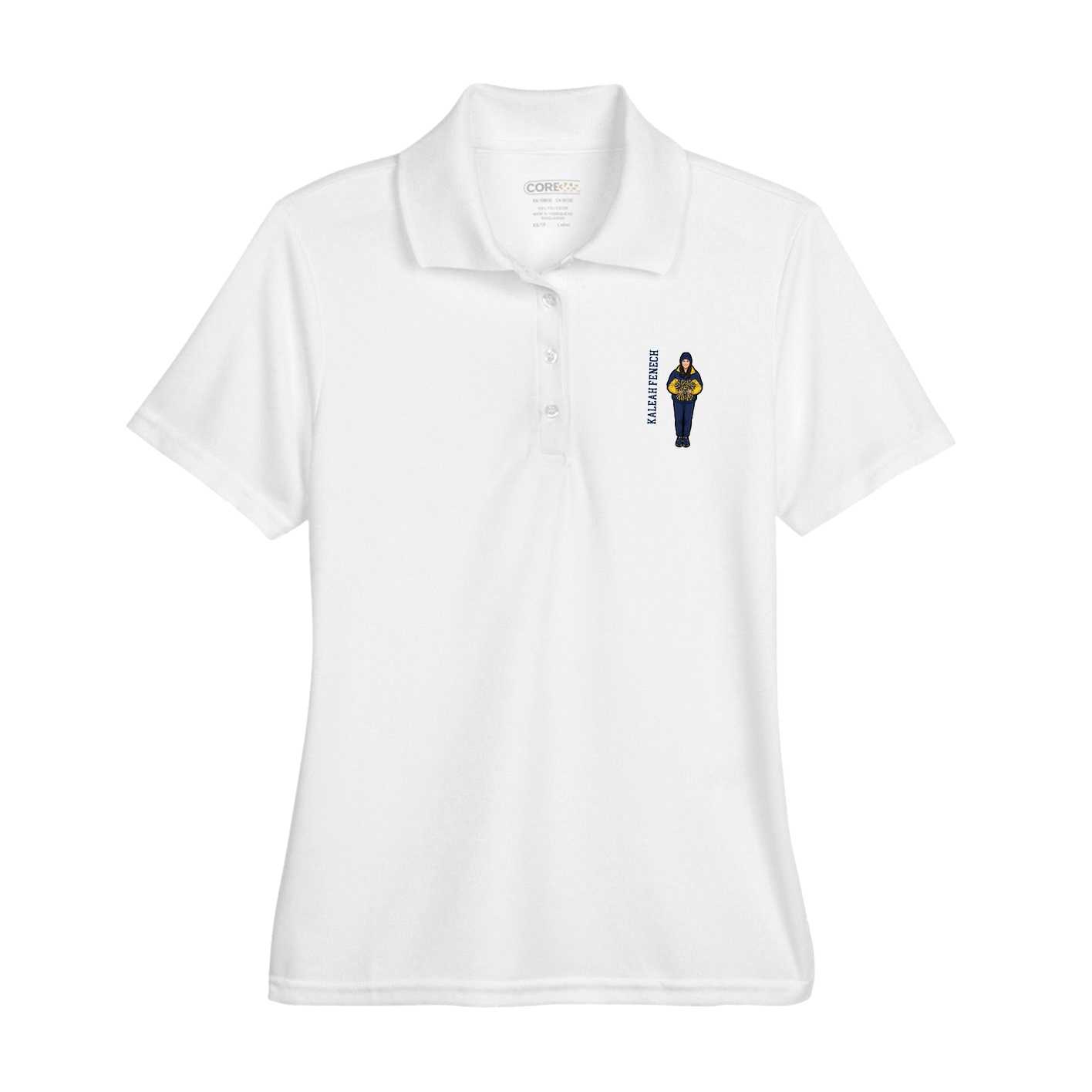 Womens Performance Polo — Name Vertical in White