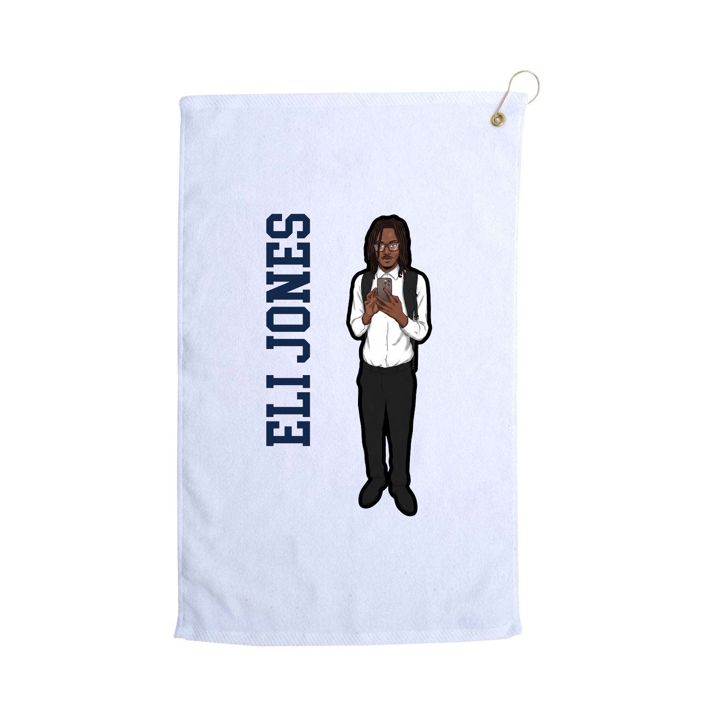 Golf Towel — Name Vertical in White