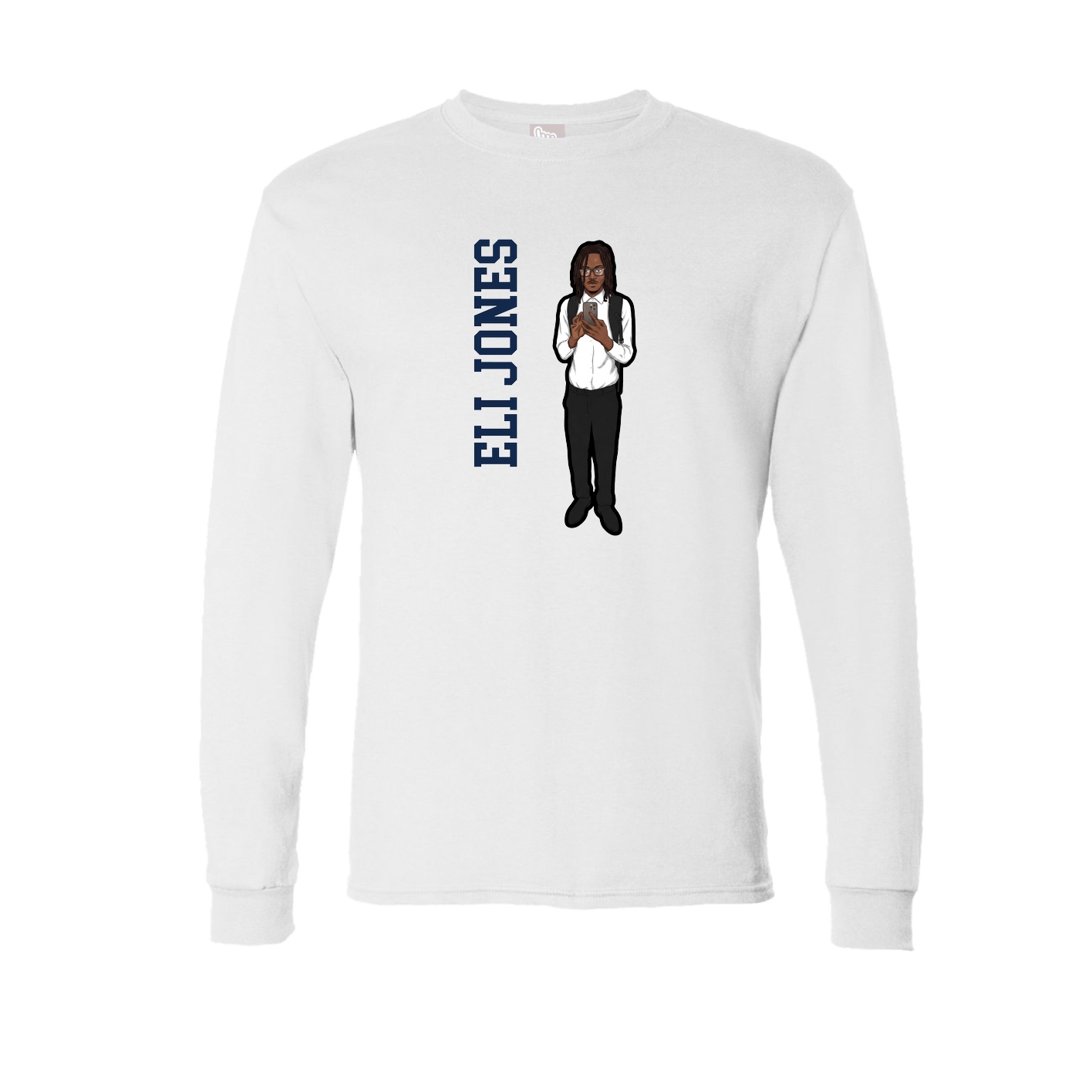 Long Sleeve Tee — Name Vertical in White