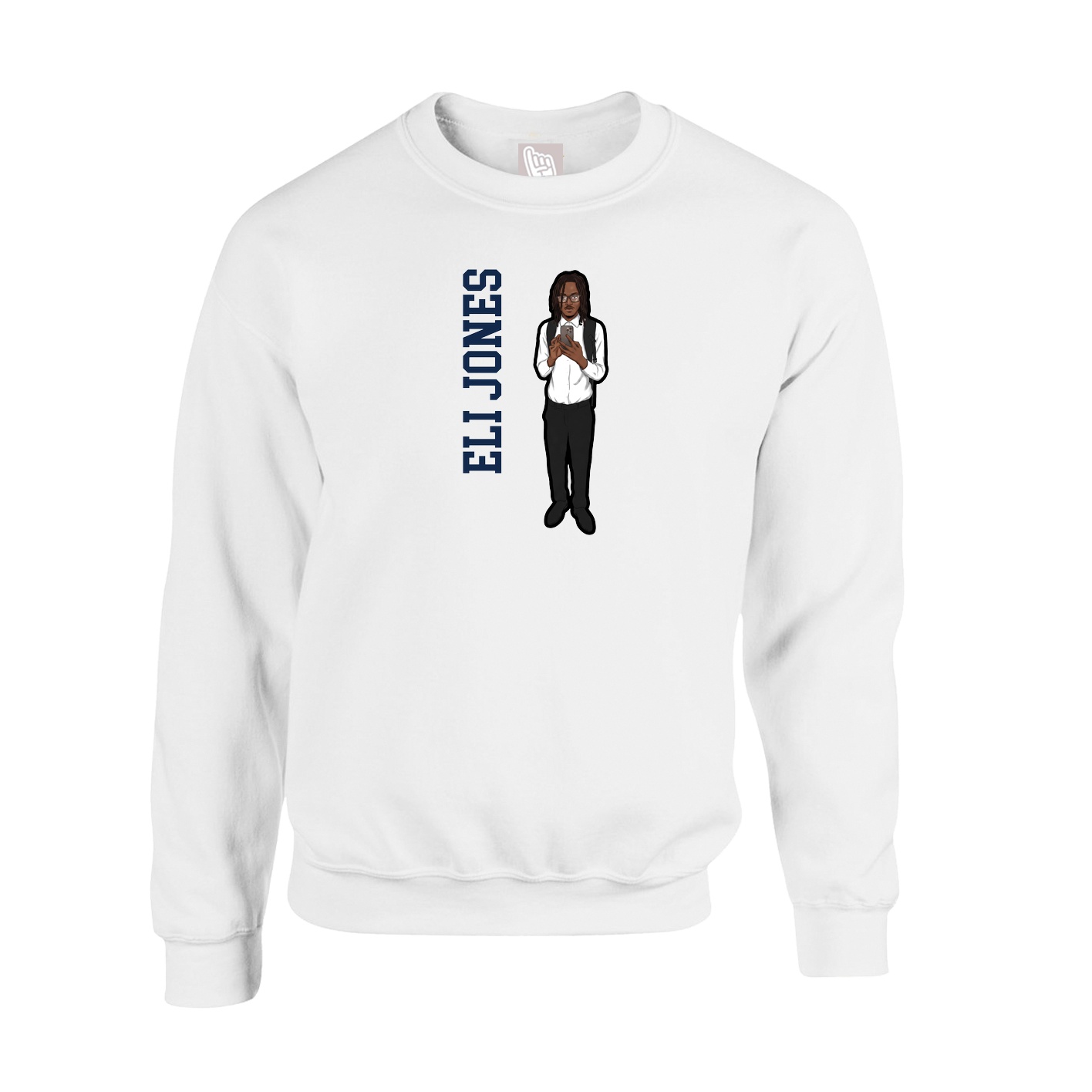 Fleece Crew — Name Vertical in White