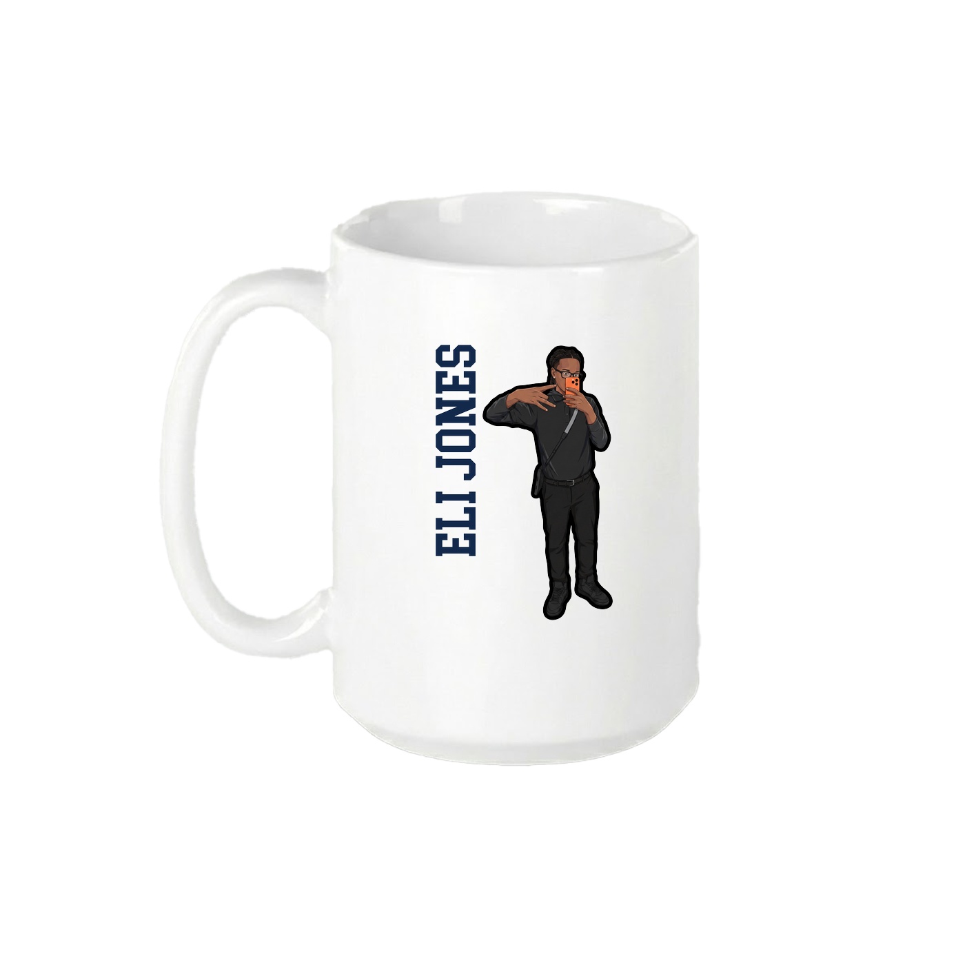 15oz Coffee Mug — Name Vertical in White