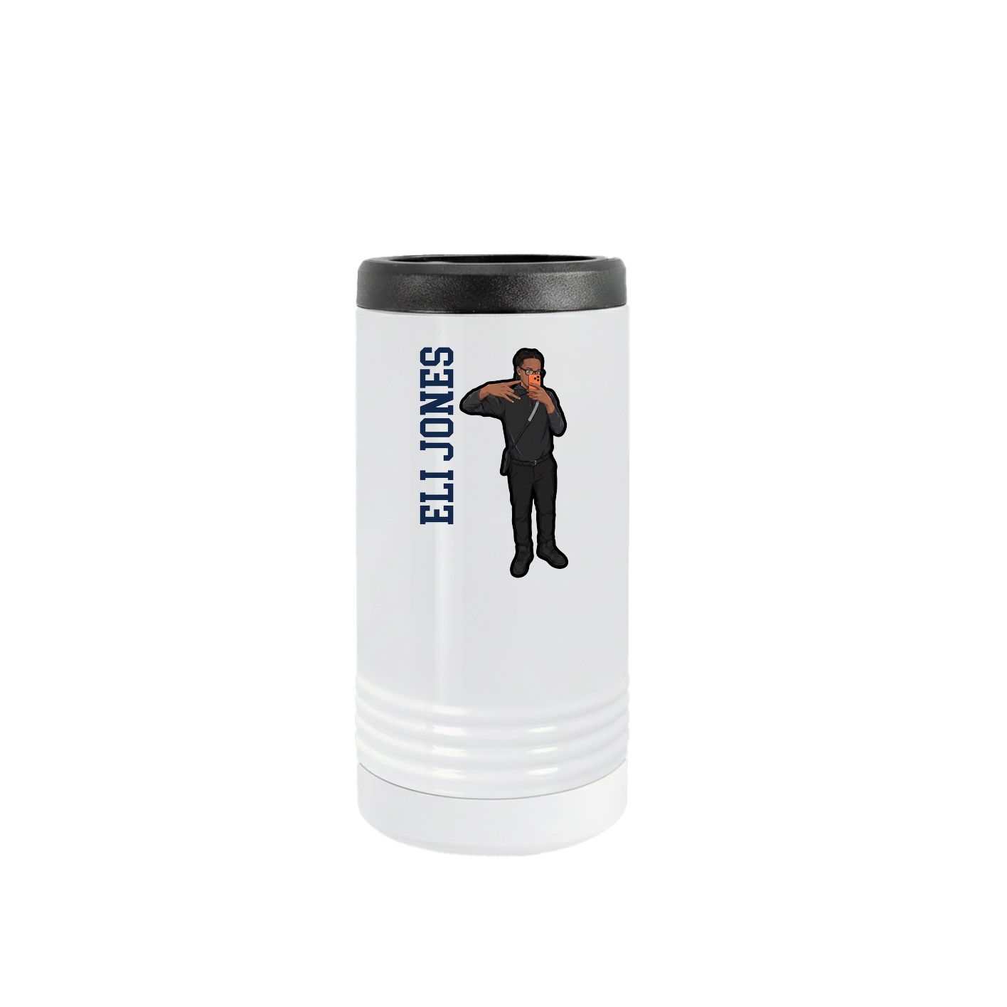 Slim Beverage Holder — Name Vertical in White