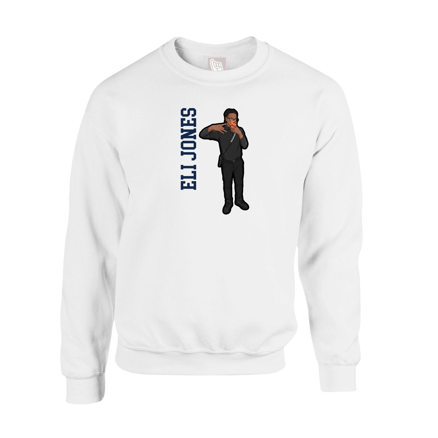 Fleece Crew — Name Vertical in White